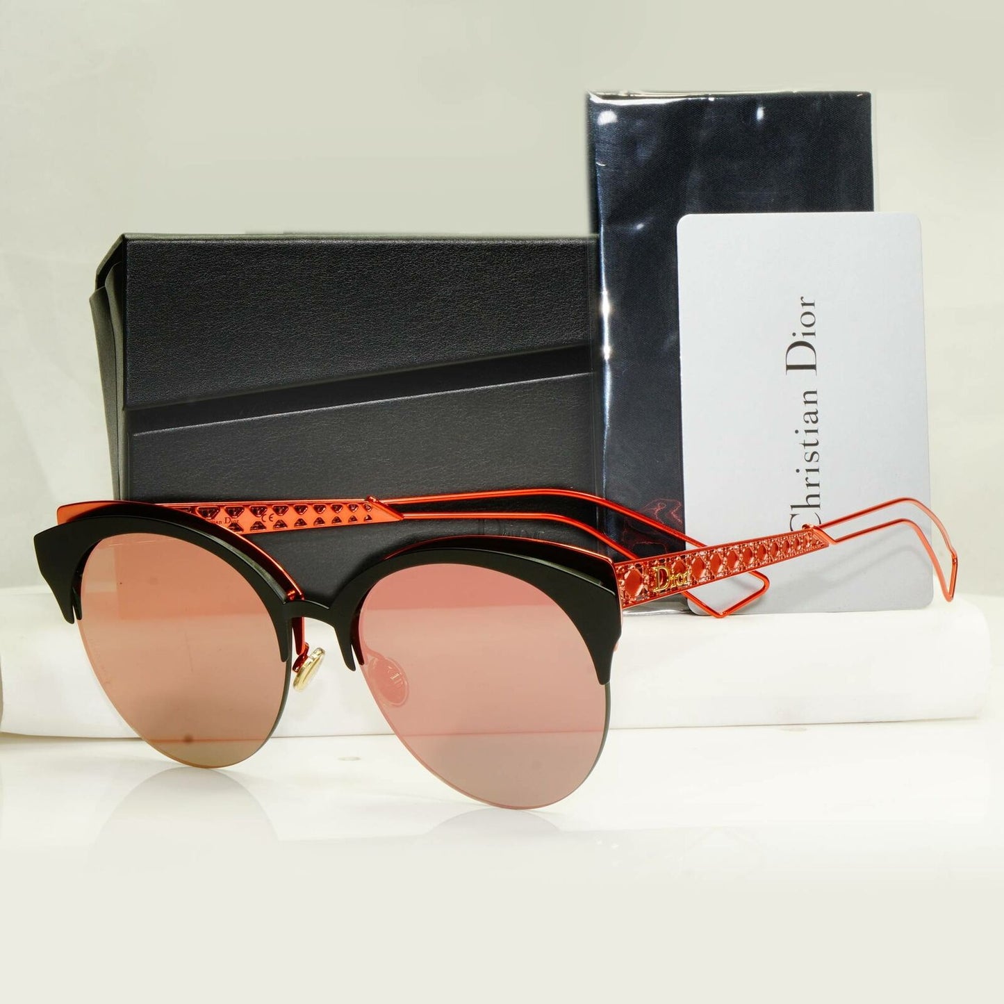 Authentic Dior Womens Mirror Sunglasses Coral Pink Black Diorama Club EYMAP