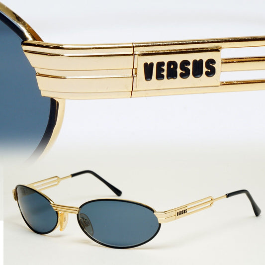 Versus Sunglasses 1996 by Gianni Versace Vintage Gold Oval Grey MOD F34 COL 09M