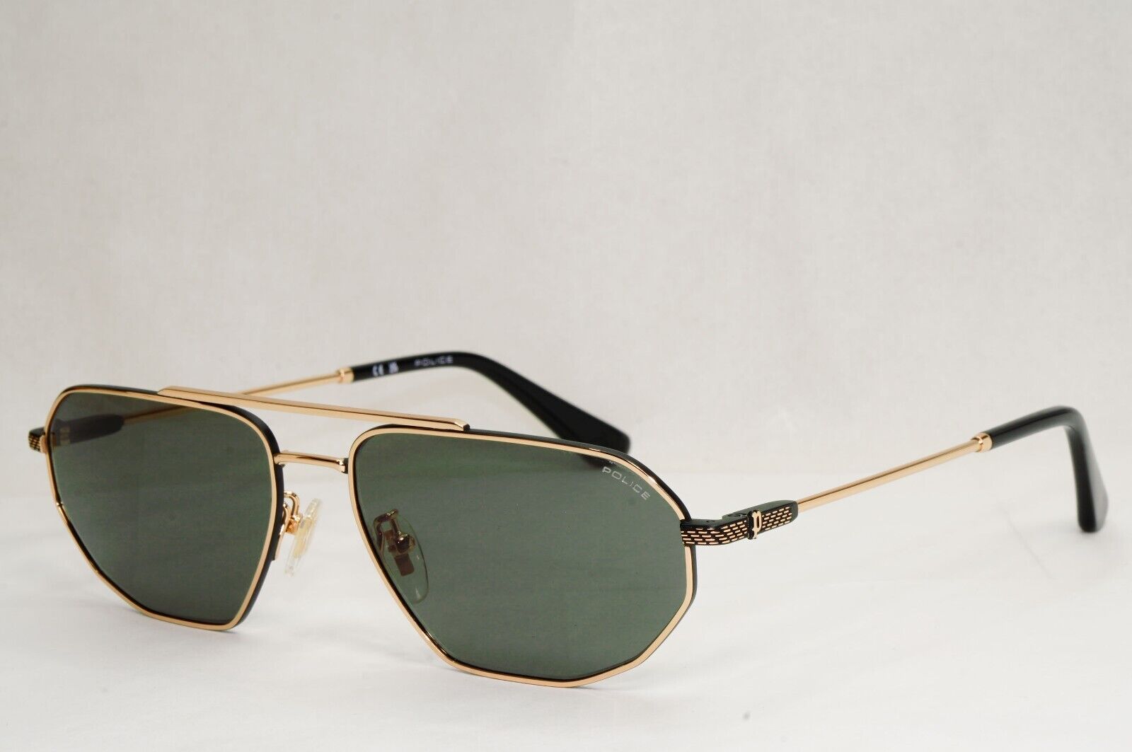 Police Sunglasses Gold Black Metal Angular Pilot Green SPL F66 Octane 2 COL 0302