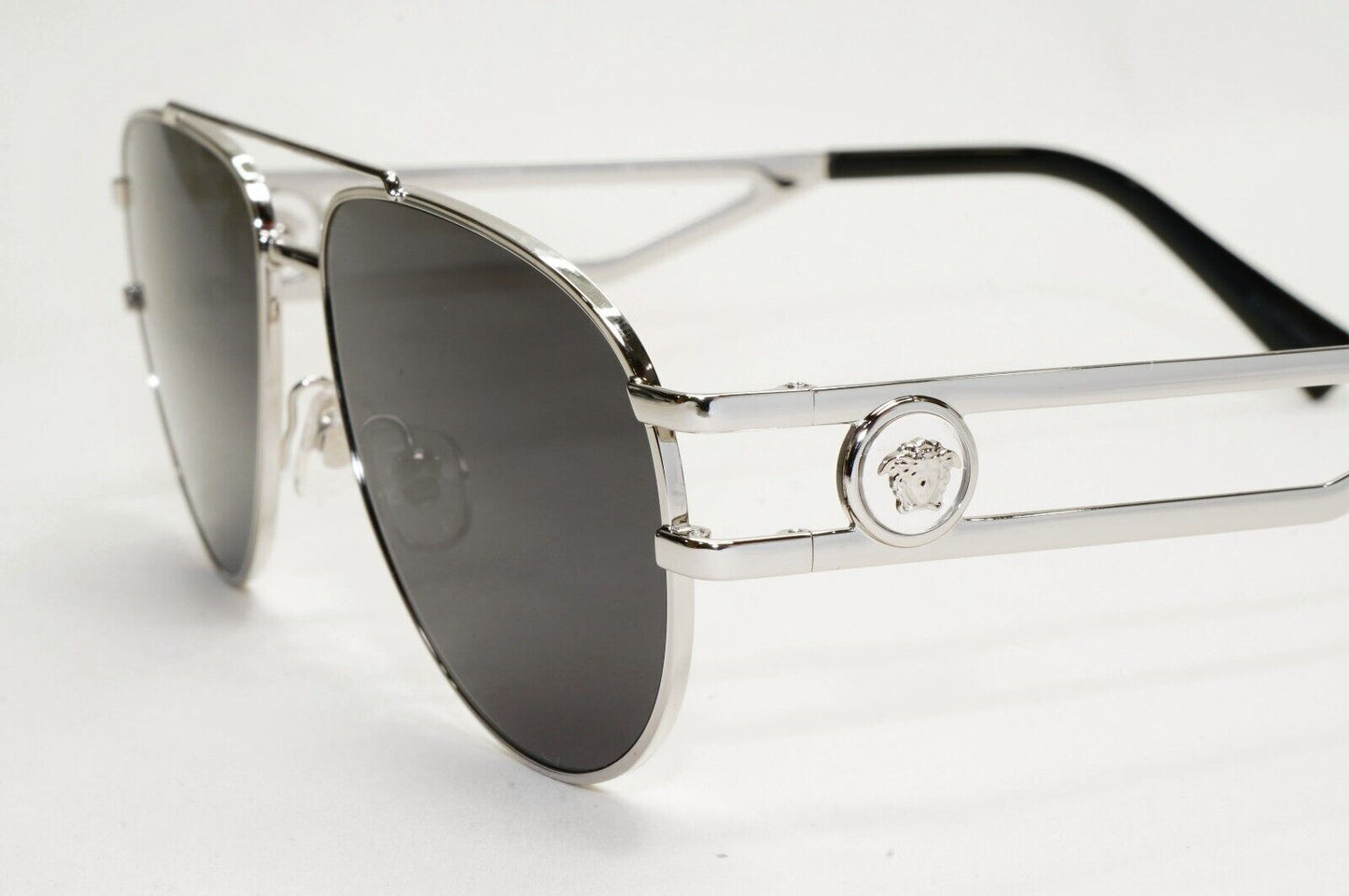 Versace Sunglasses Silver Medusa Metal Pilot Unisex MOD VE 1269 1000 55mm