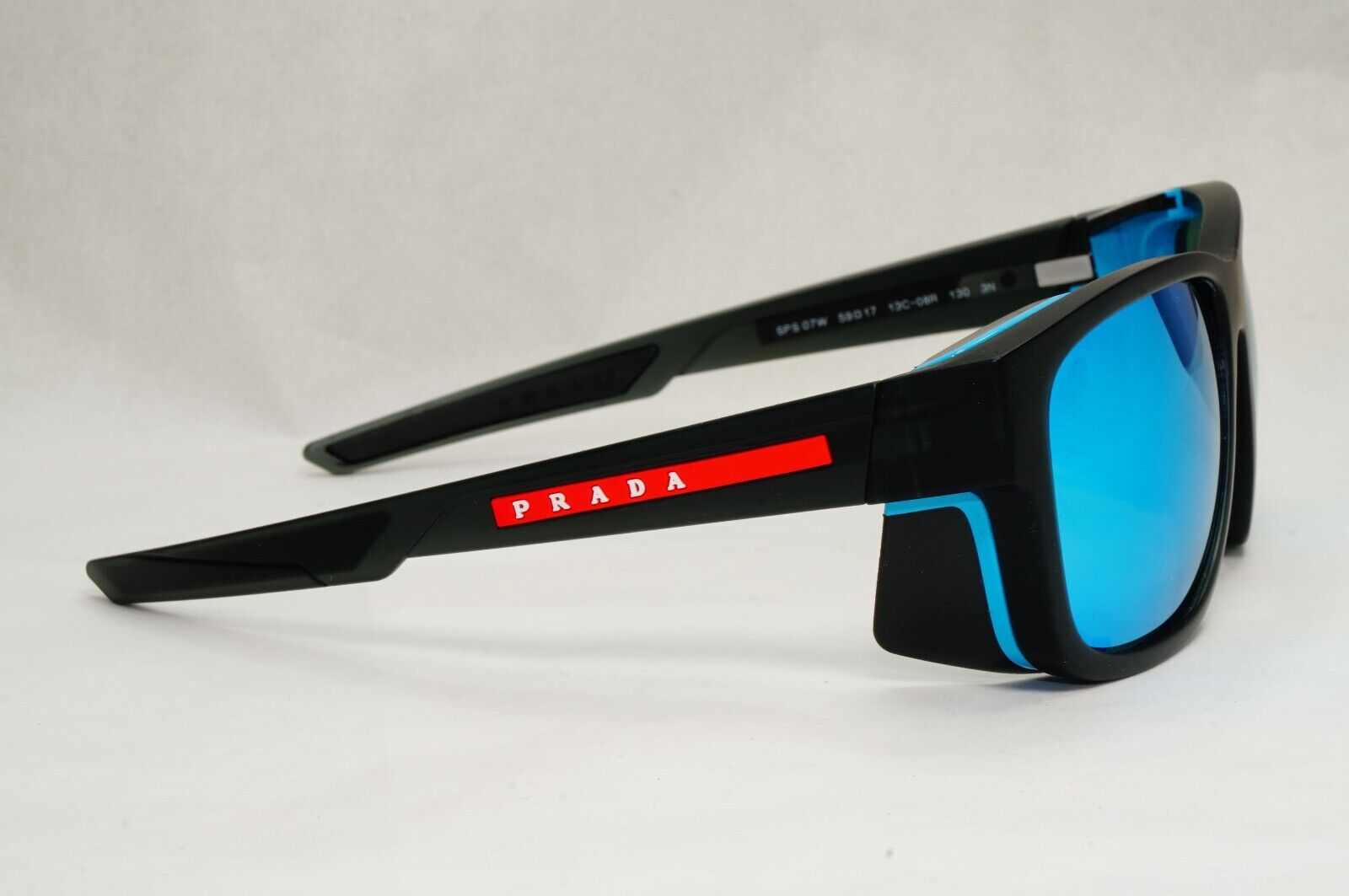Prada Sunglasses Blue Mirror Grey Rubber Side Shields PS07WS SPS 07W 13C-08R