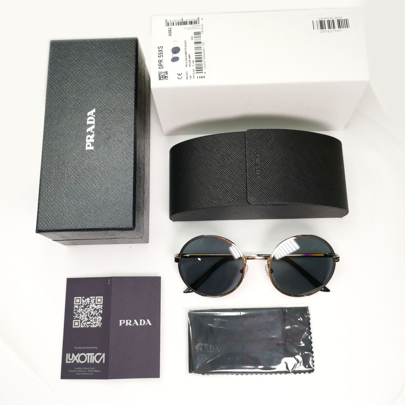 Prada Sunglasses Polarized Black Gold Grey Round Metal PR59XS SPR 59X QE3-5Z1