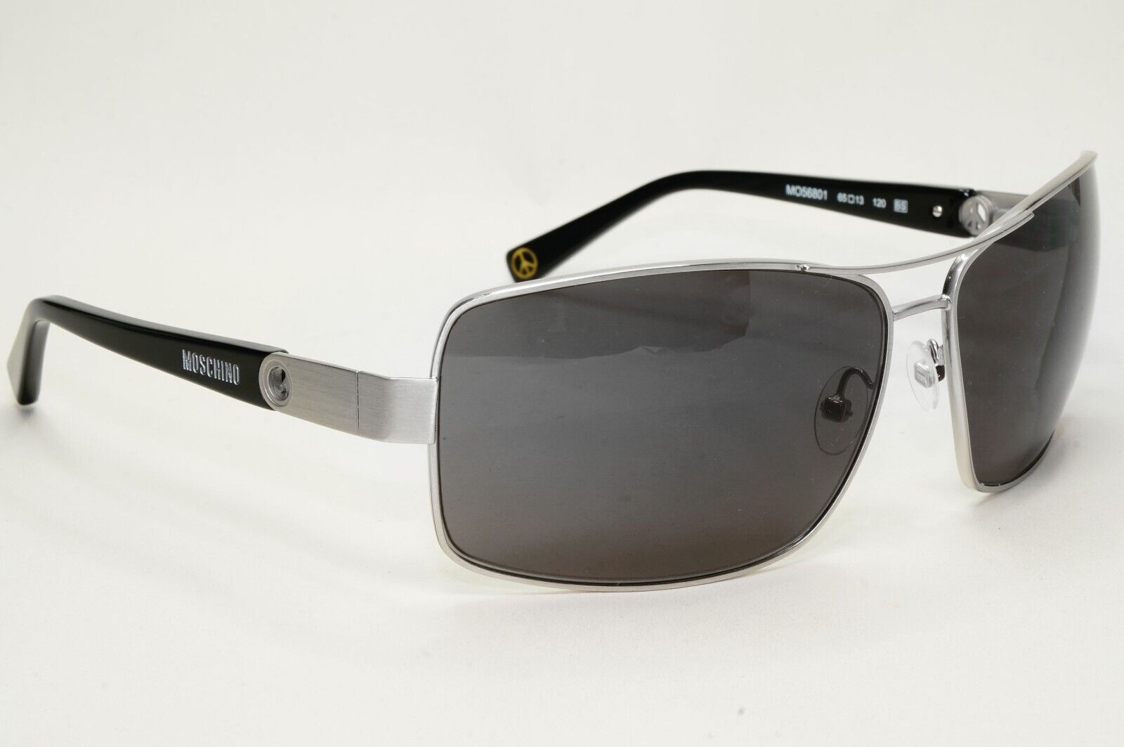 Moschino Sunglasses 2005 Vintage Silver Matte Black Wrap Square MO568 01 101124