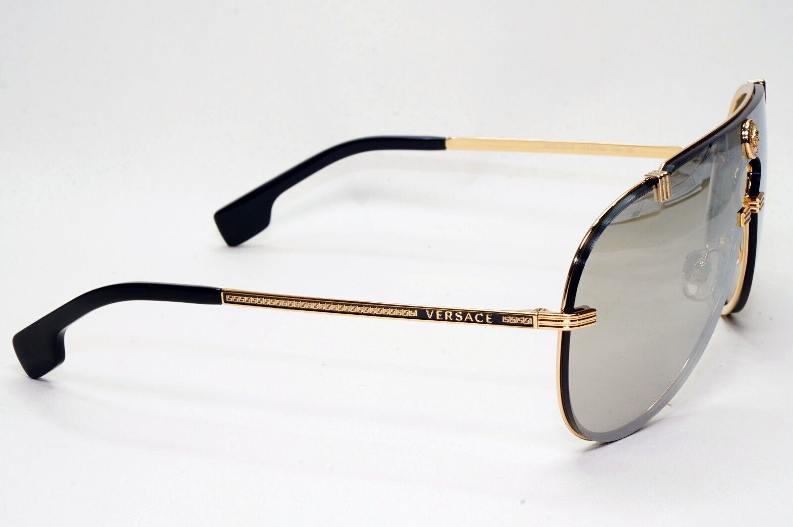 Versace Sunglasses Gold Silver Mirror Medusa Pilot Shield MOD VE 2243 1002/6G