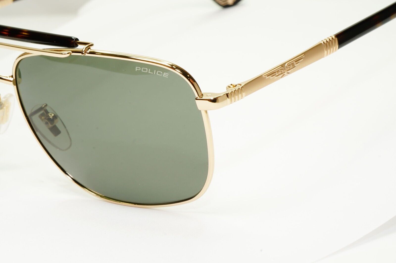 Police Gold Green Sunglasses Pilot Brow Bar Origins 44 SPL D43 COL 349K 58mm