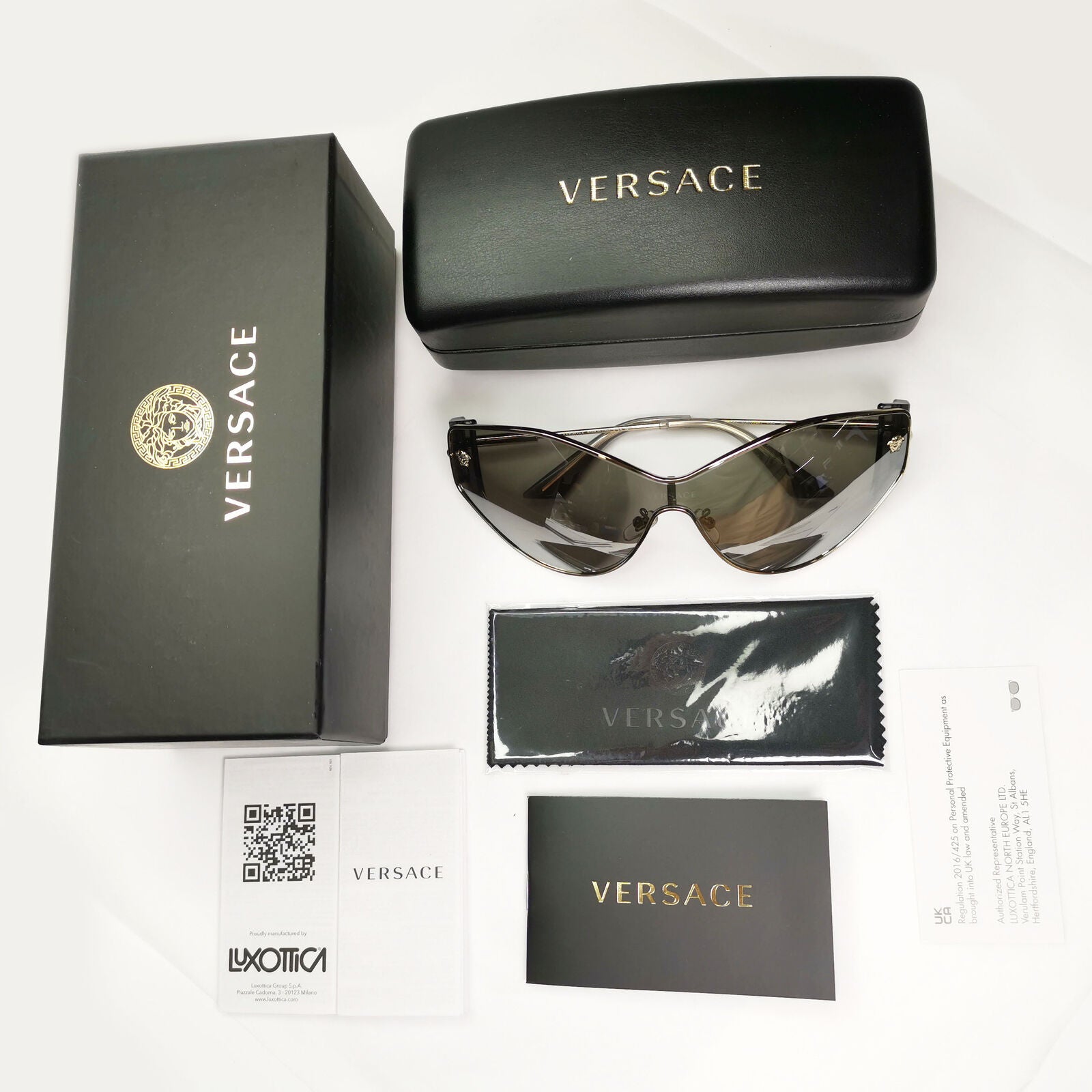 Versace Sunglasses Silver Gold Medusa Shield Mirror Visor MOD 2239 1252/6G