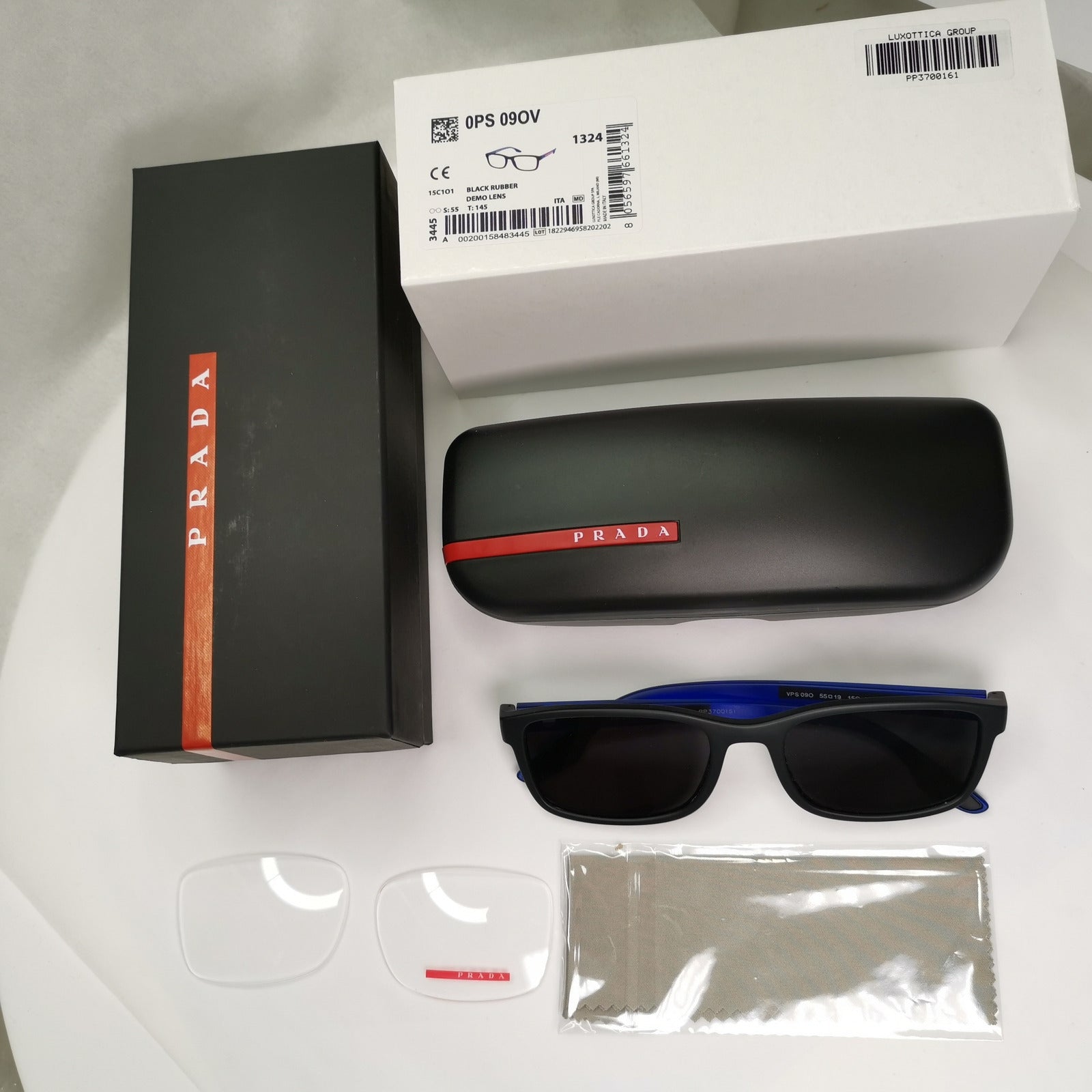 Prada Sunglasses Black Blue Square Rectangle PS09OV VPS 09O 15C-1O1 55mm 080623