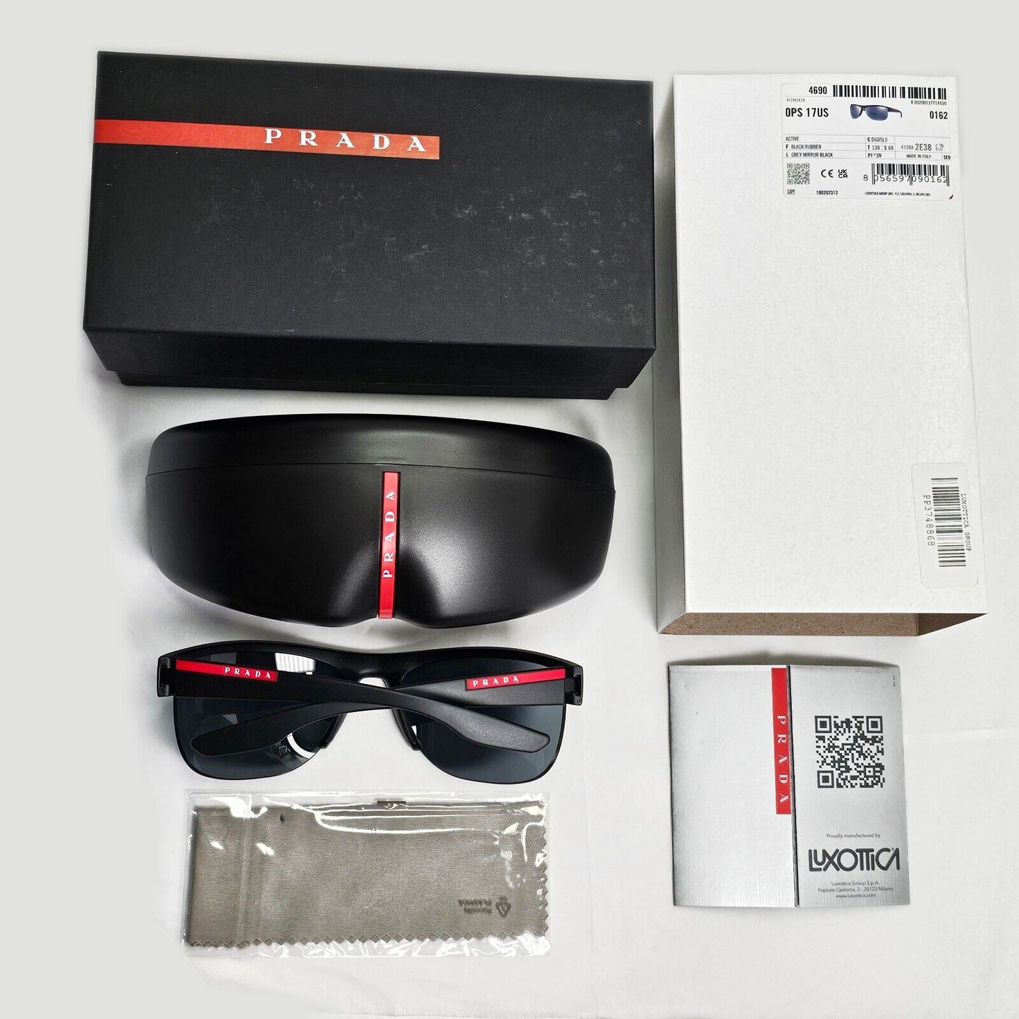 Prada Sunglasses Black Grey Mirro Wrap Rubber Sport PS17US SPS 17U DG0-5L0