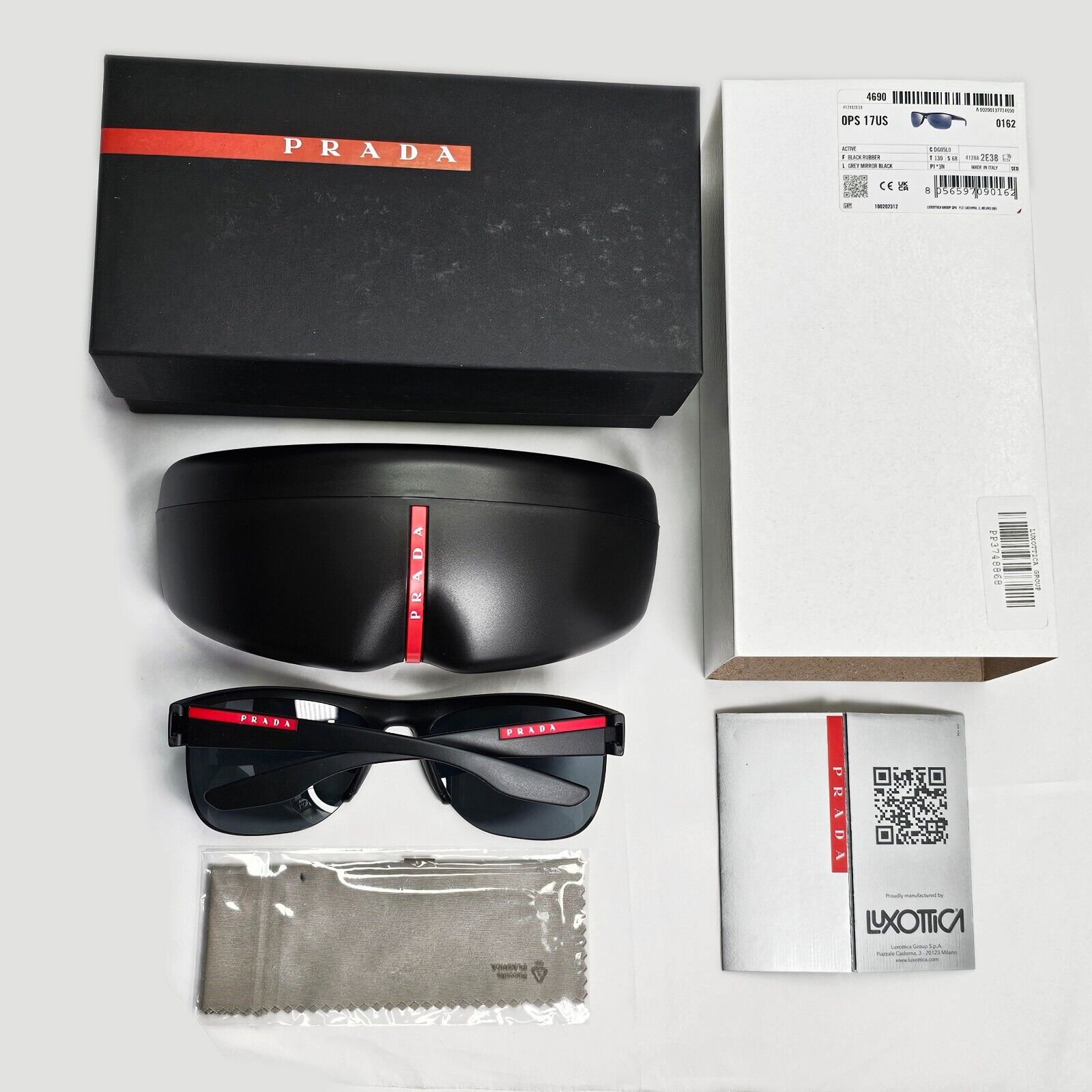 Prada Sunglasses Black Grey Mirro Wrap Rubber Sport PS17US SPS 17U DG0-5L0
