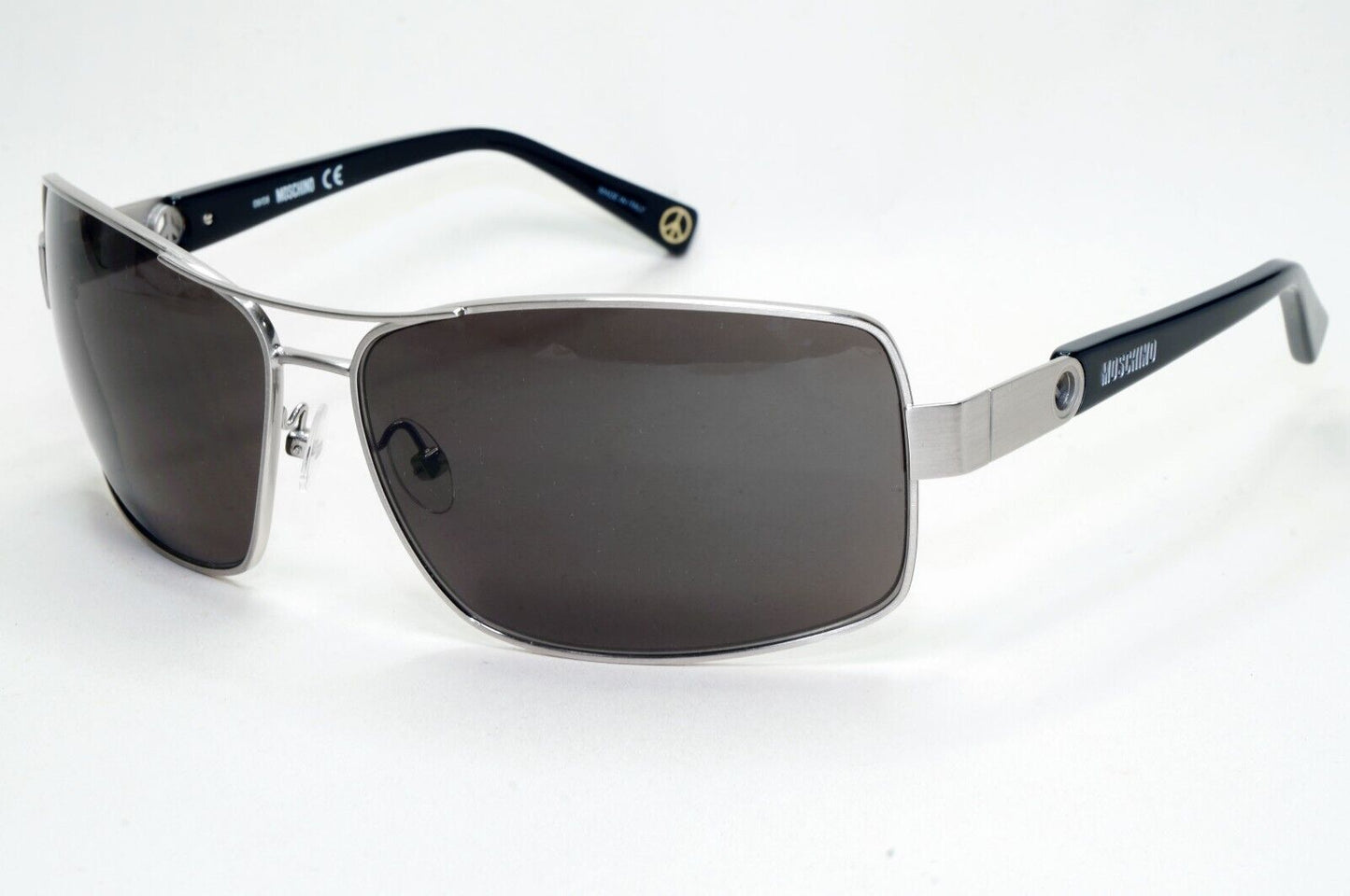 Moschino Sunglasses 2005 Vintage Silver Matte Black Wrap Square MO568 01 101124