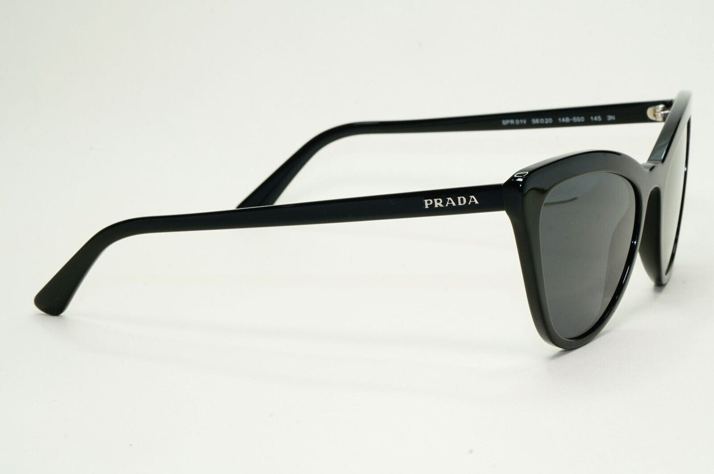 Prada Sunglasses Black Cat Eye Glossy PR01VS SPR 01V 1AB-5S0 56mm 050824