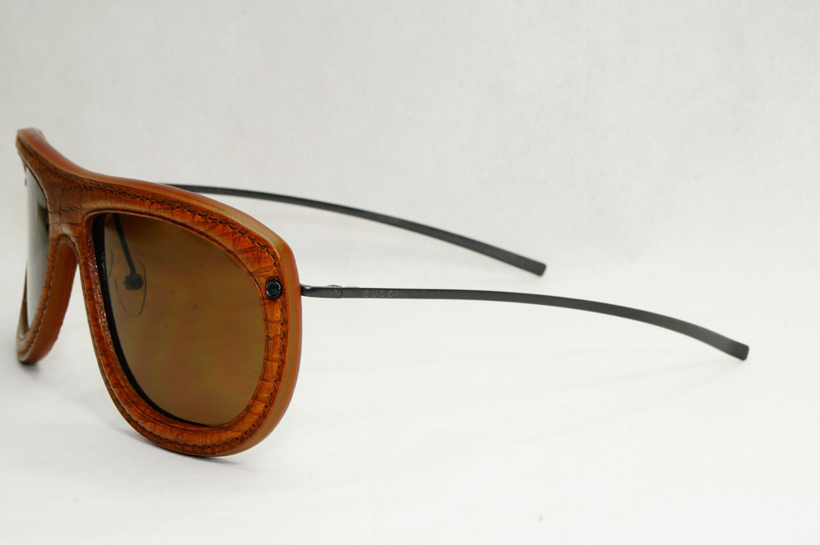 Gucci Sunglasses 1999 Vintage Rare Leather Brown Pilot GG 1736/N/S 7N7 130224