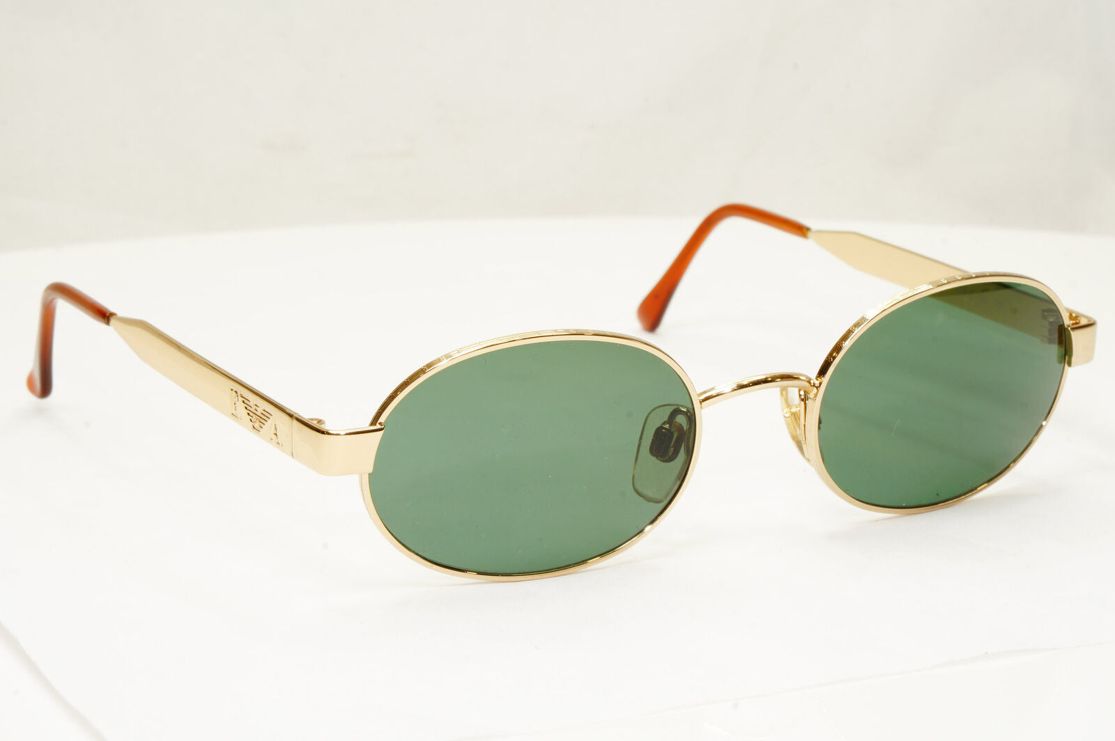 Emporio Armani 1997 Vintage Sunglasses Oval Metal Gold Green Eagle 066-S 743