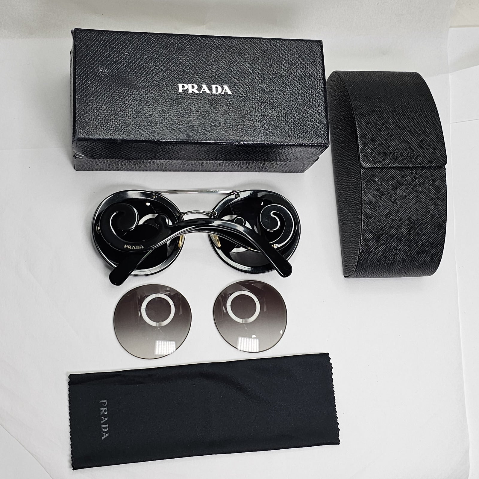 Prada Sunglasses Baroque Swirl Bridge Black Round PR13SS SPR 13S 1AB-0A7 120124