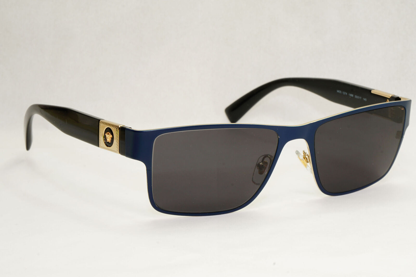Versace Sunglasses Dark Blue Black Gold Square Metal Rectangle MOD VE 1274  55mm