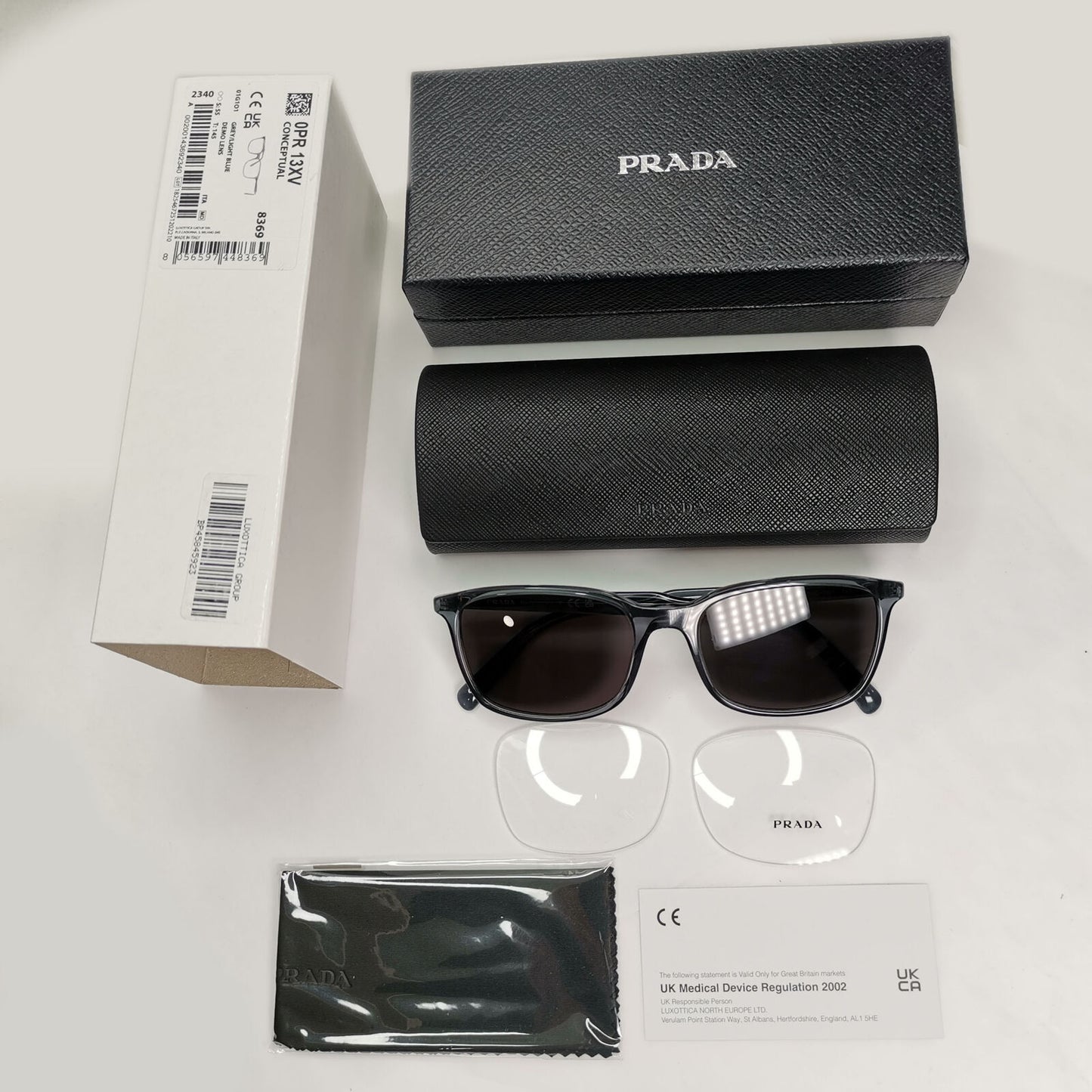 Prada Sunglasses Grey Light Blue Black Square PR13XV VPR 13X 01G-1O1 55mm