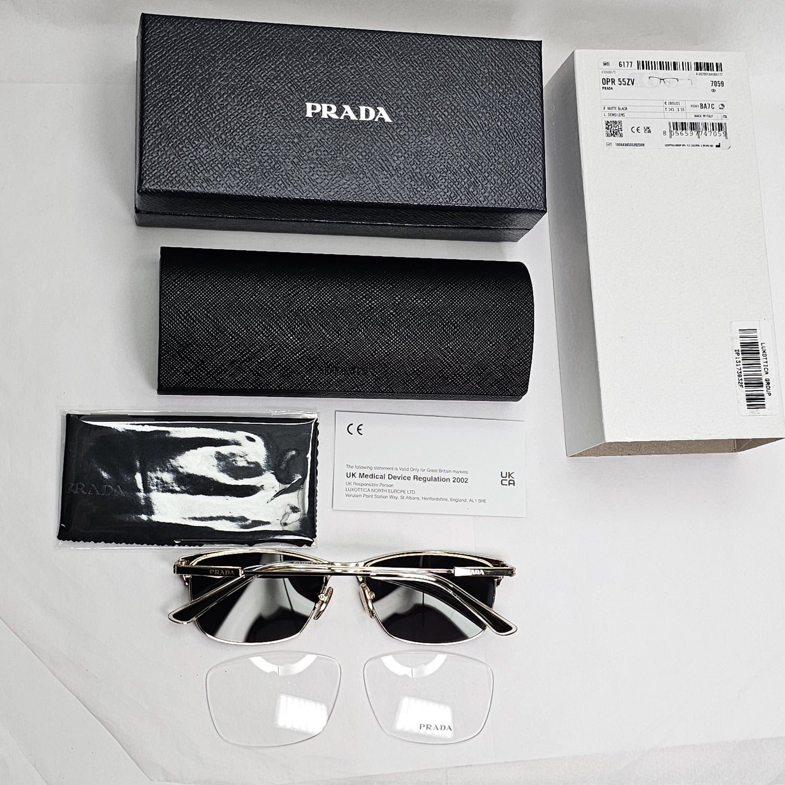 Prada Sunglasses Gold Black Metal Rectangle PR55ZV VPR 55Z 1BO-1O1 55mm