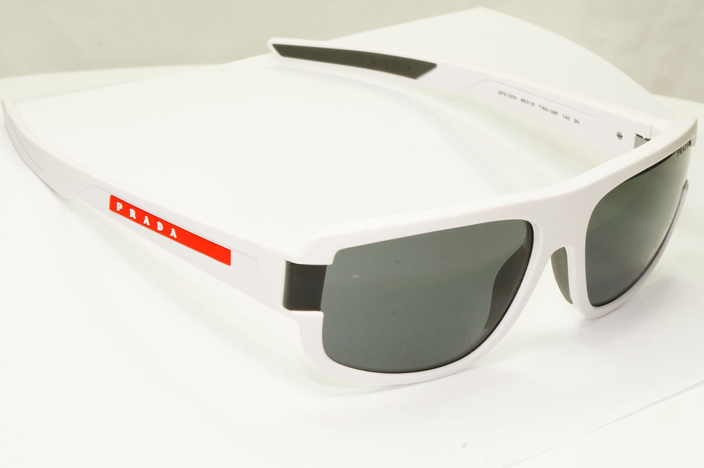 Prada White Sunglasses Mens Designer Red Rectangle SPS 03W TWK-06F PS03WS