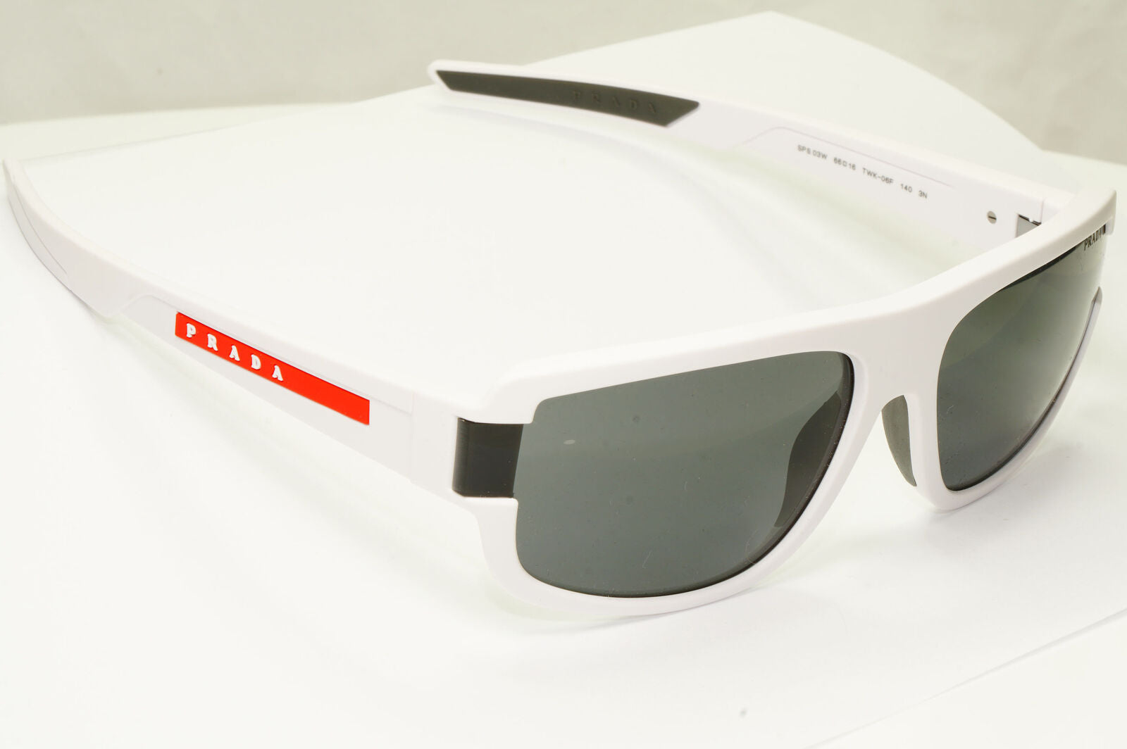 Prada White Sunglasses Mens Designer Red Rectangle SPS 03W TWK-06F PS03WS