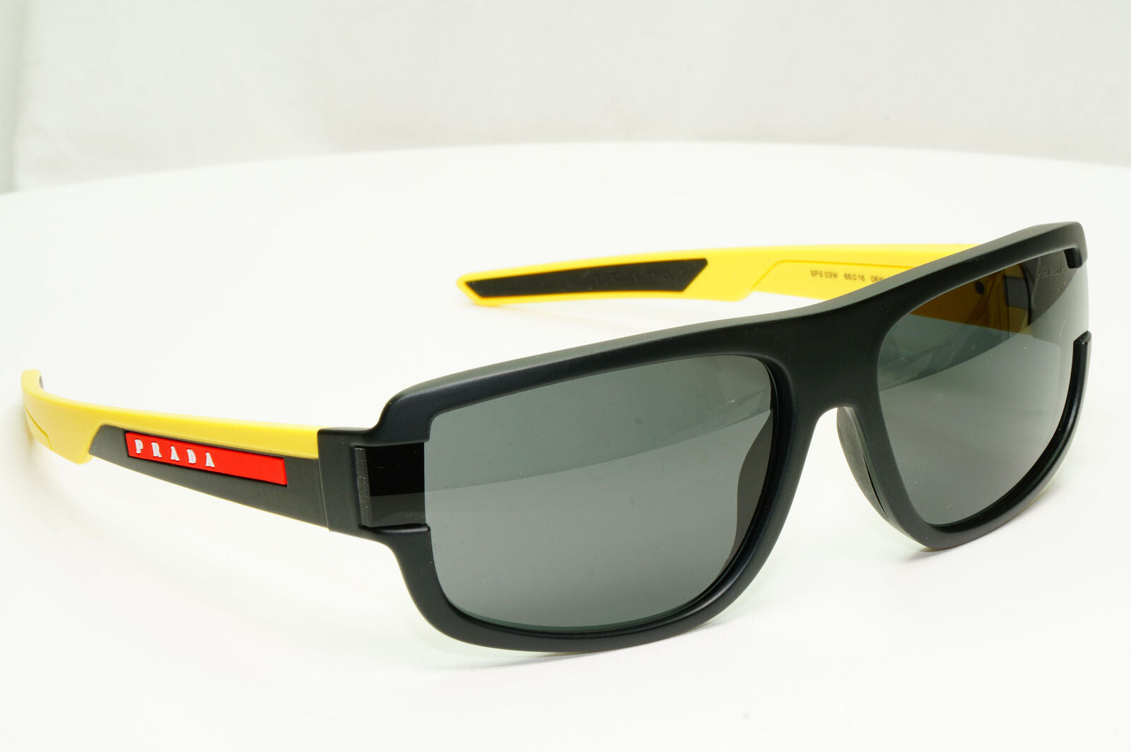 Prada Black Yellow Sunglasses Rectangle Red Stripe PS03WS SPS 03W 08W-06F