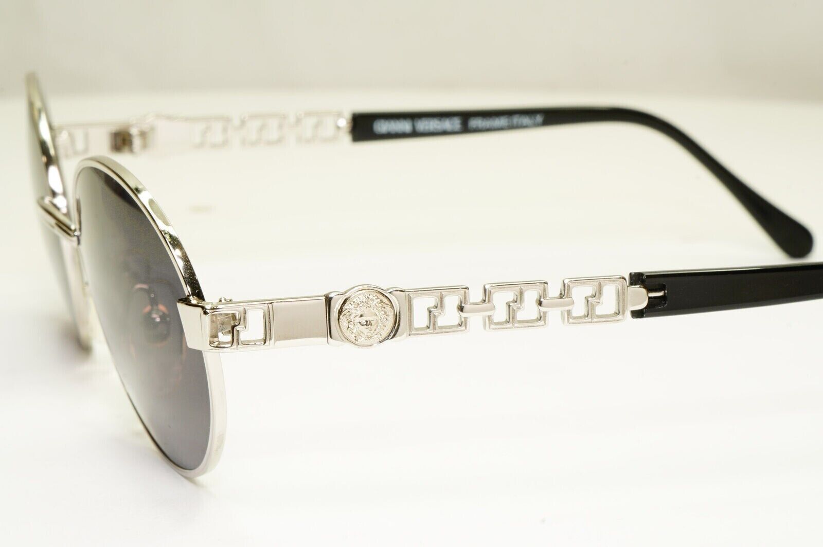 Gianni Versace 1995 Vintage Silver Medusa Round Black Sunglasses MOD G43 COL 26M