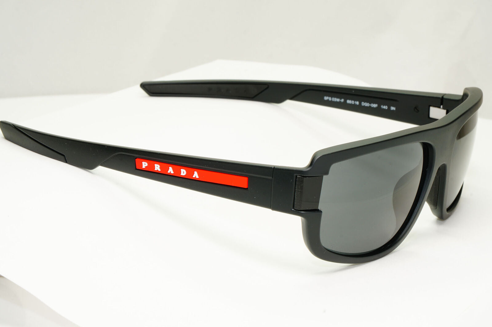 Prada Black Sunglasses Rectangle Rubber Red Stripe Sport PS03WFS SPS 03W DG0-06F