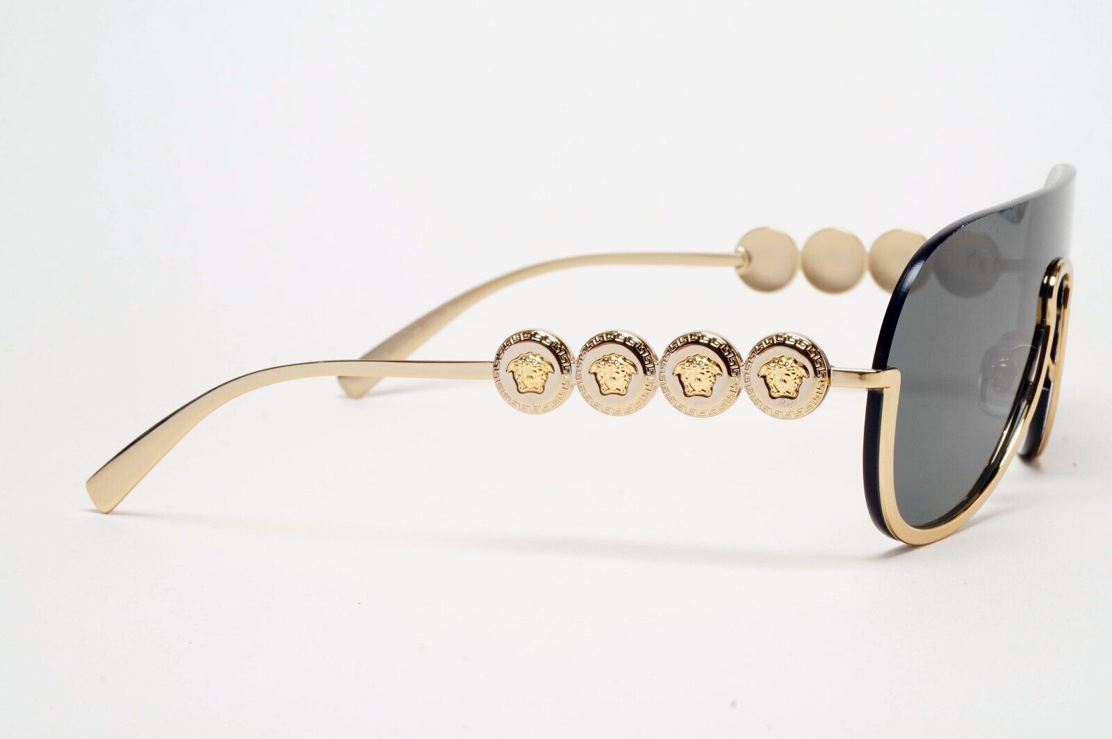 Versace Sunglasses Gold Medusa Visor Shield Shiny Dark Grey MOD VE 2215 1002/87
