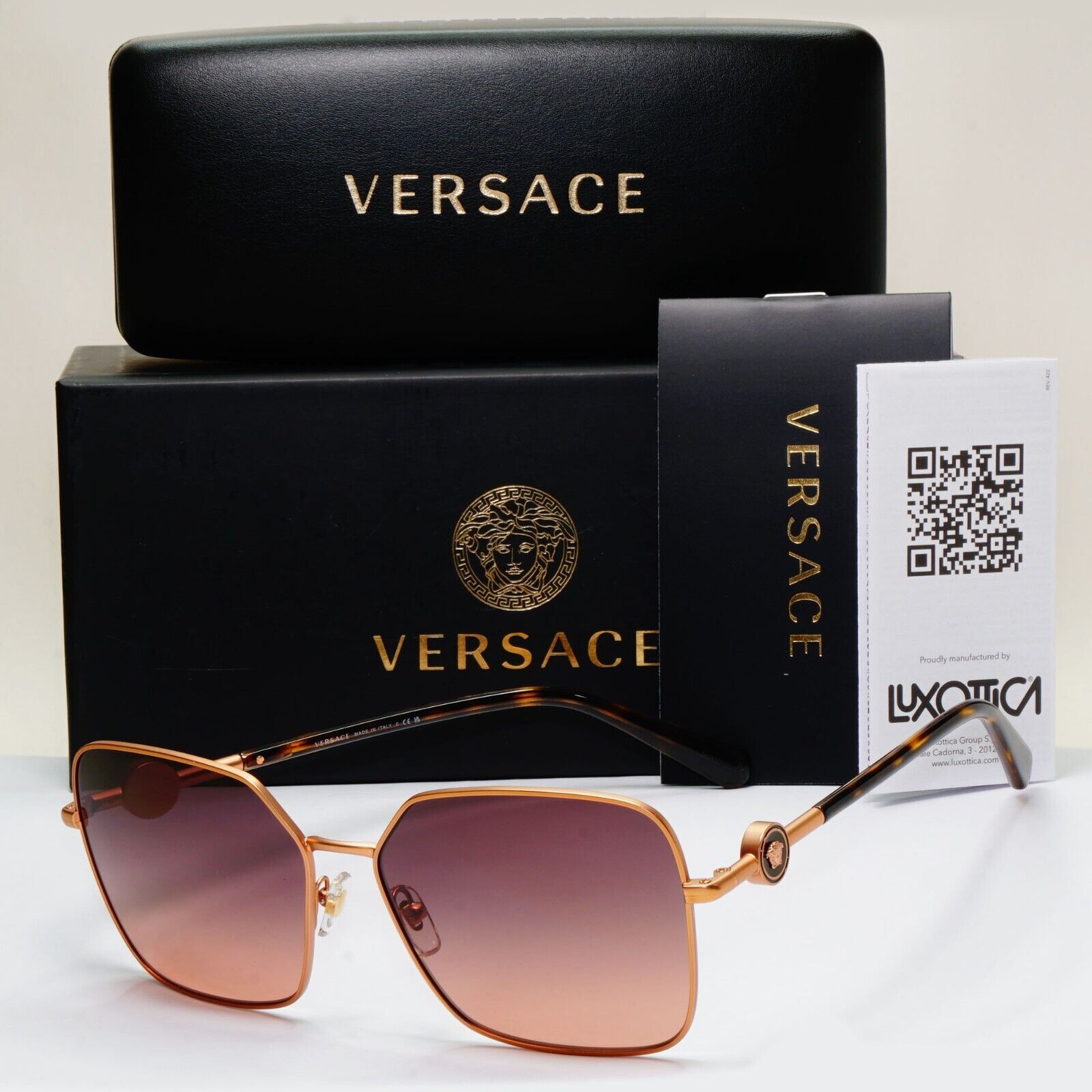 Versace Sunglasses Gold Brown Gradient Matte Square Medusa MOD VE 2227 1466/G9