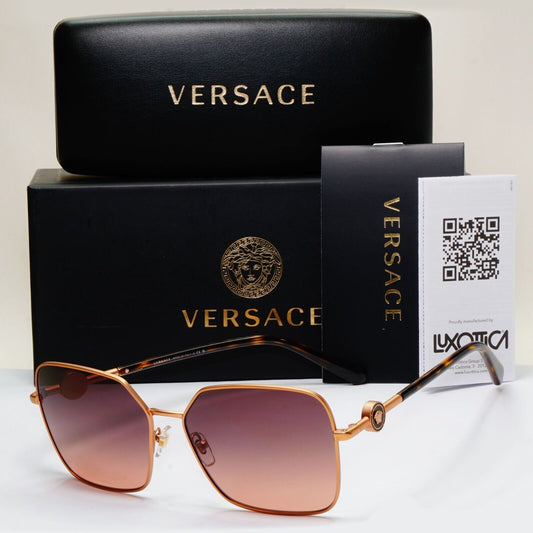 Versace Sunglasses Gold Brown Gradient Matte Square Medusa MOD VE 2227 1466/G9