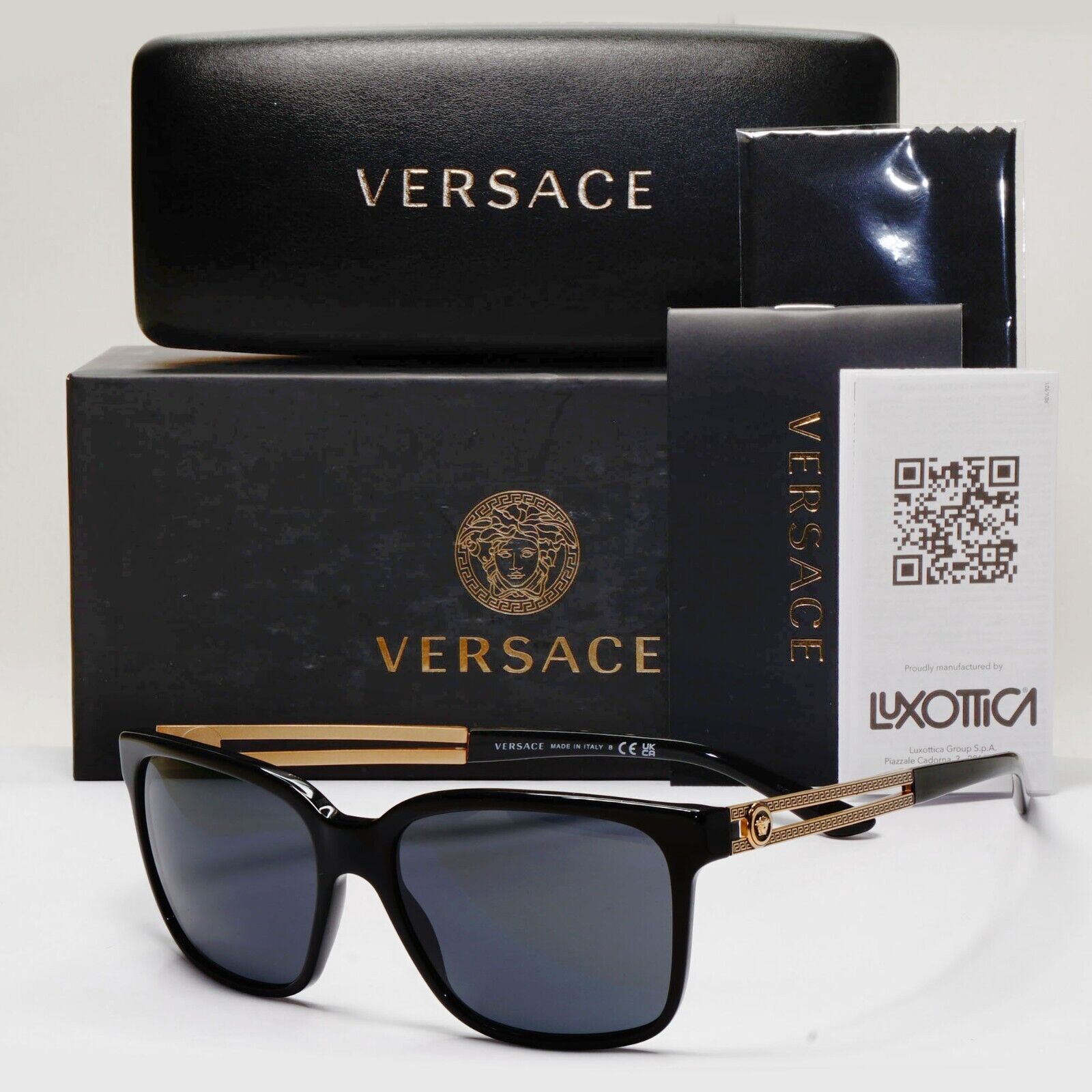 Versace Sunglasses Black Square Gold Medusa Meander MOD VE 4307 GB1/87 58mm