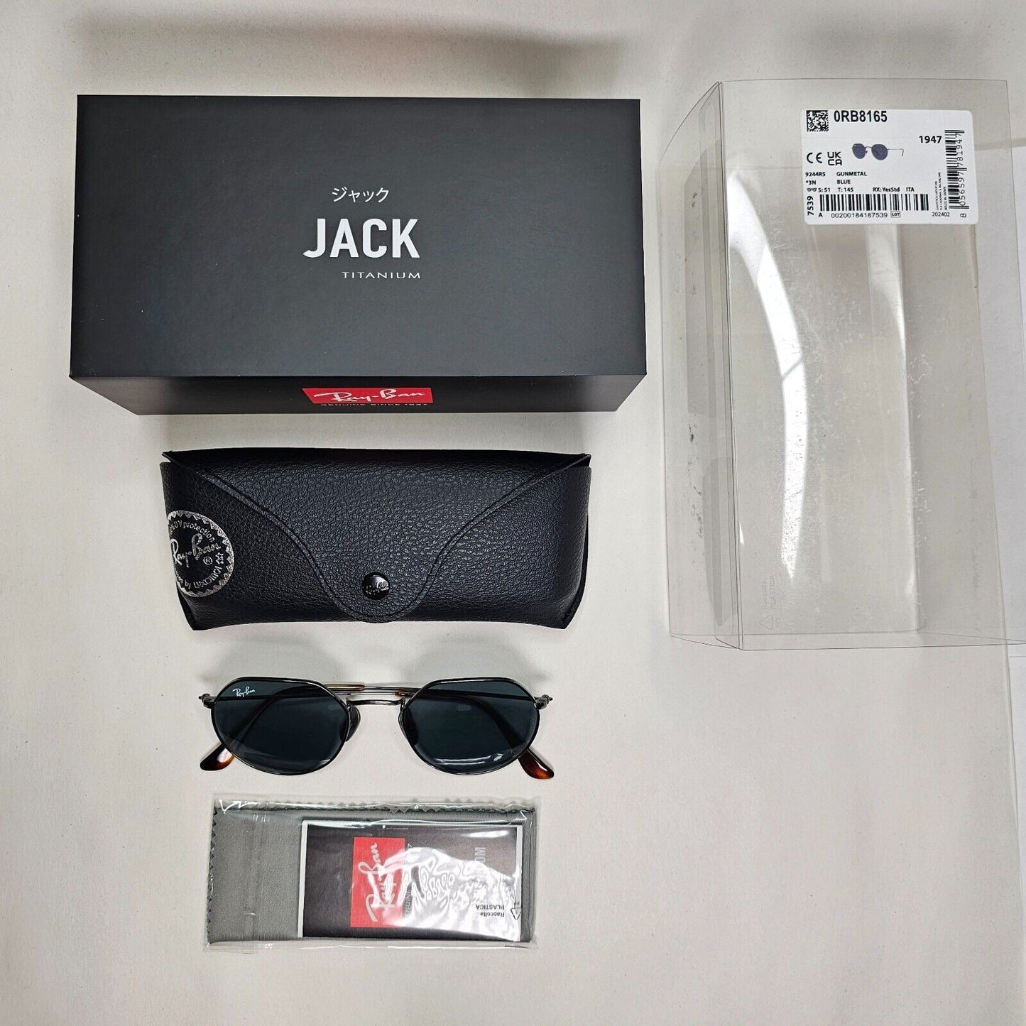 Ray-Ban Sunglasses Jack Titanium Gunmetal Blue Round RB 8165  9244/R5 51mm