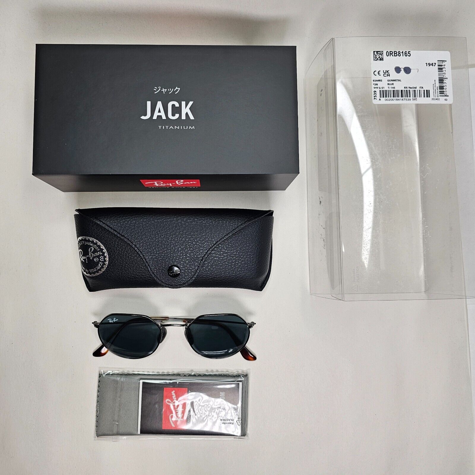 Ray-Ban Sunglasses Jack Titanium Gunmetal Blue Round RB 8165  9244/R5 51mm