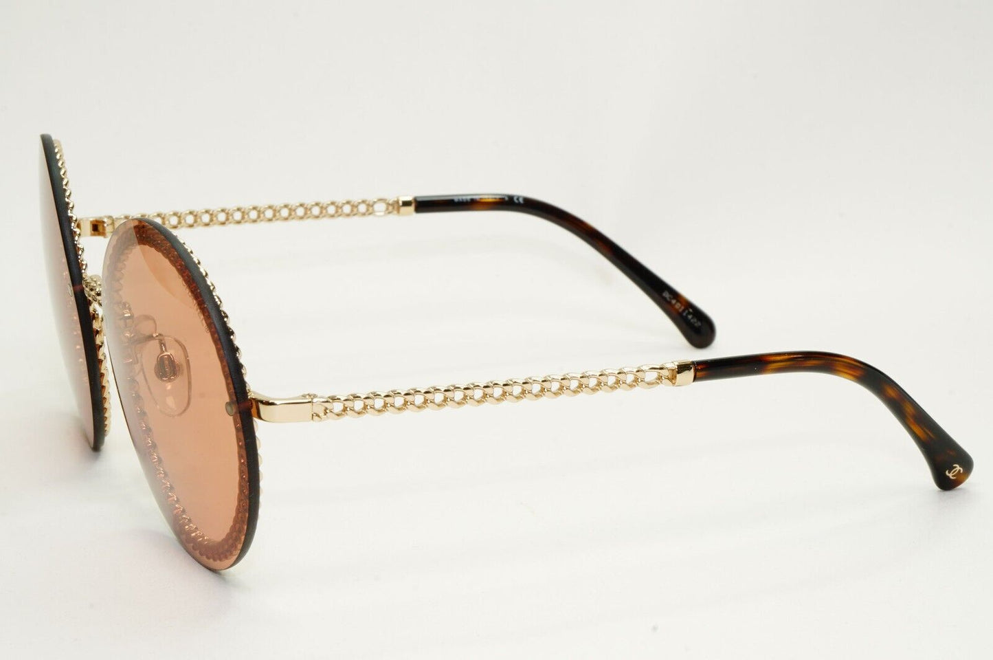 Chanel Sunglasses Chain Round Rimless Metal Gold Brown CH 4245 c.395/3