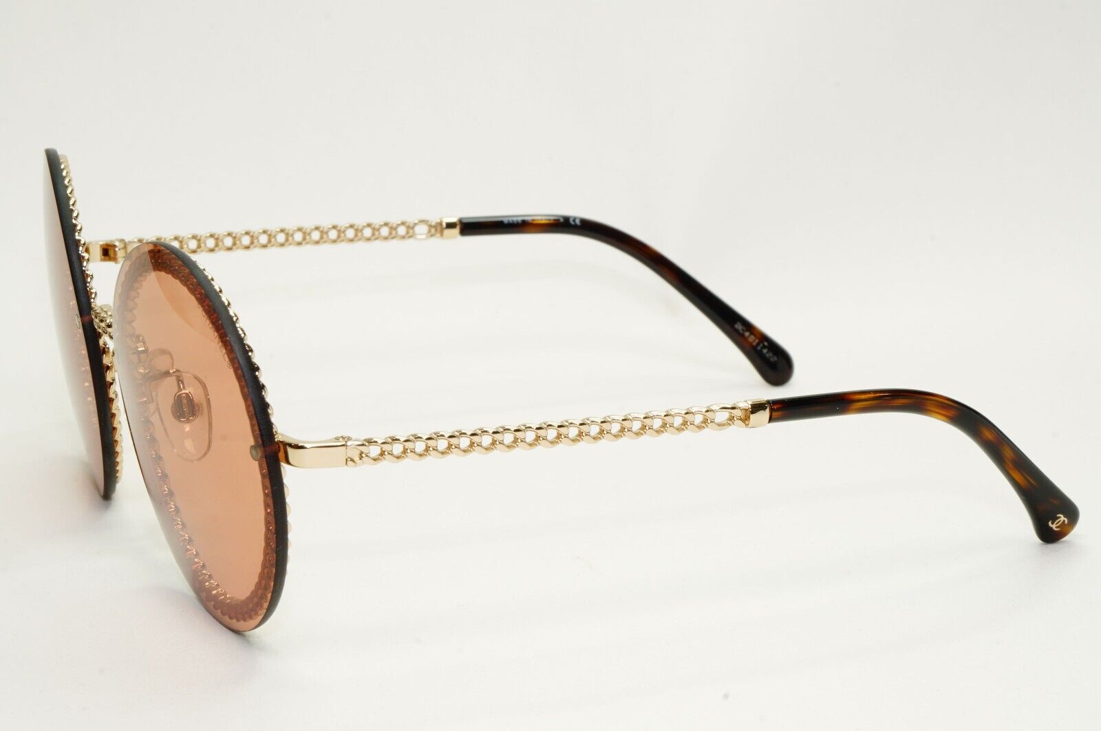 Chanel Sunglasses Chain Round Rimless Metal Gold Brown CH 4245 c.395/3