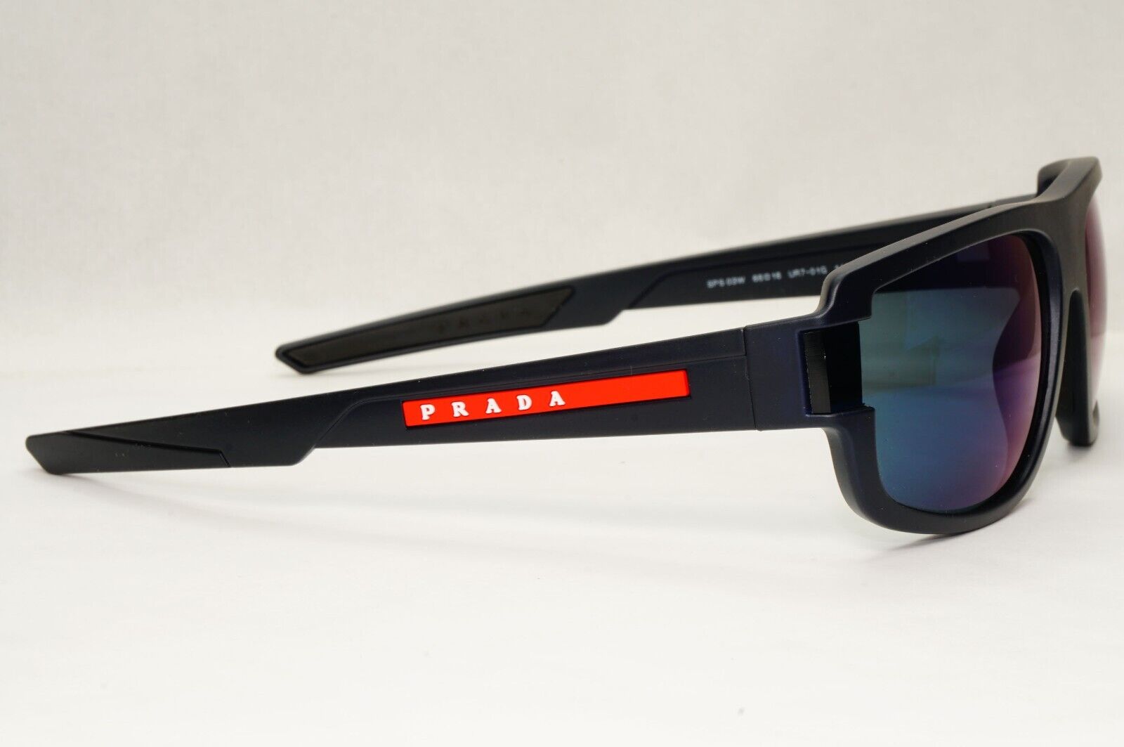 Prada Sunglasses Blue Mirror Rubber Wrap Square PS03WS SPS 03W UR7-01G