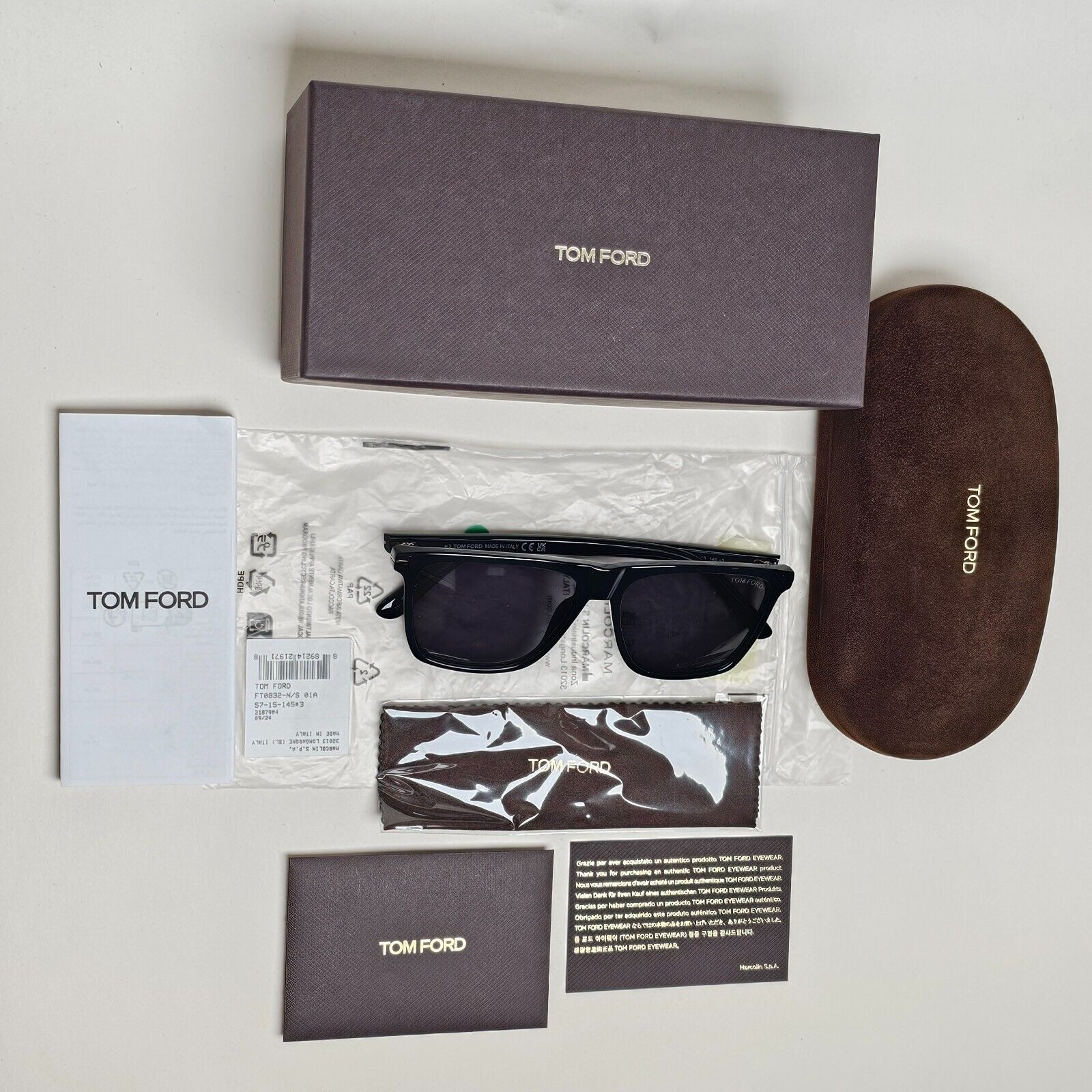 Tom Ford Sunglasses Fletcher Black Glossy Grey Smoke FT0832-N TF 832-N 01A 57mm