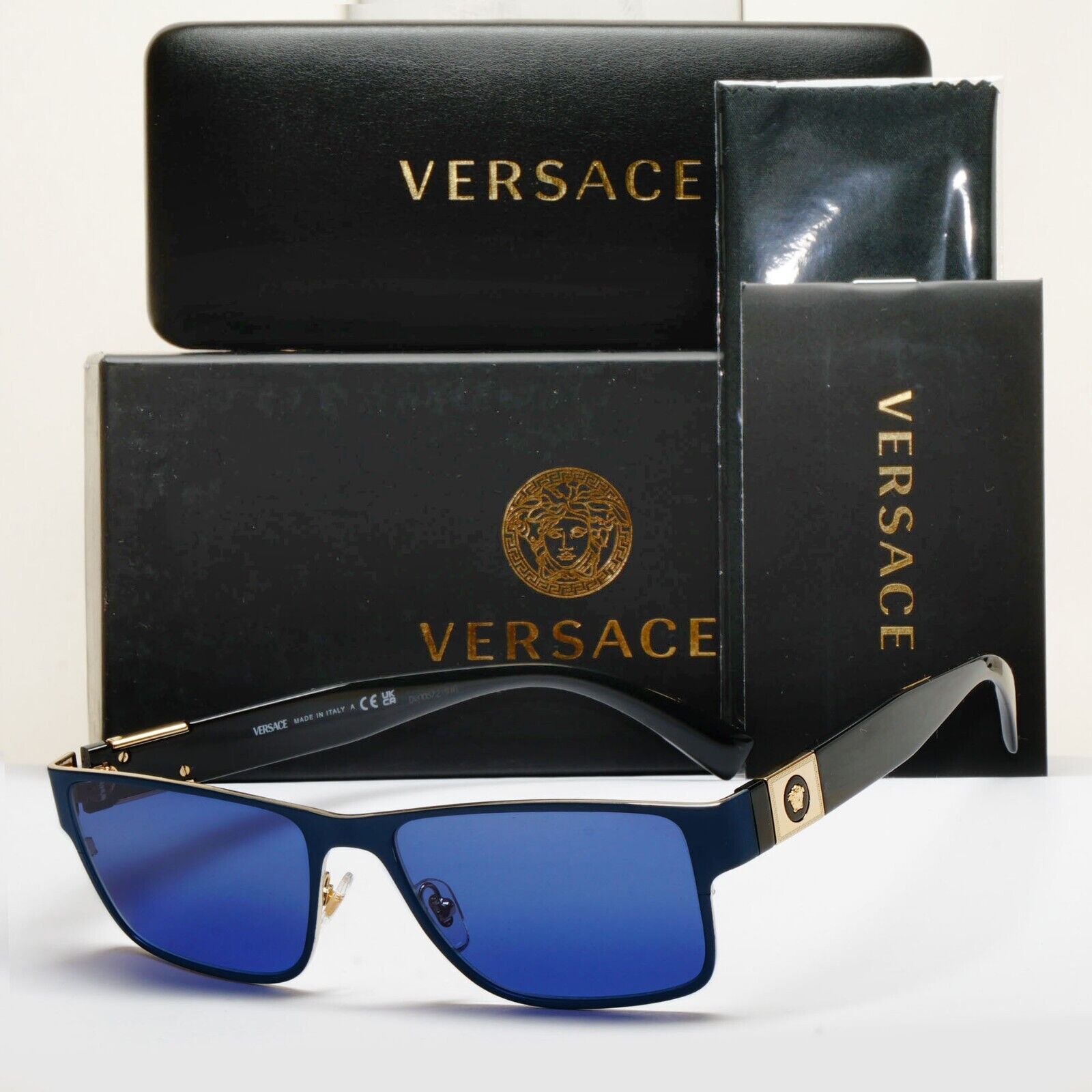 Versace Sunglasses Blue Black Gold Medusa Metal Square MOD 1274 1468 55mm [b]