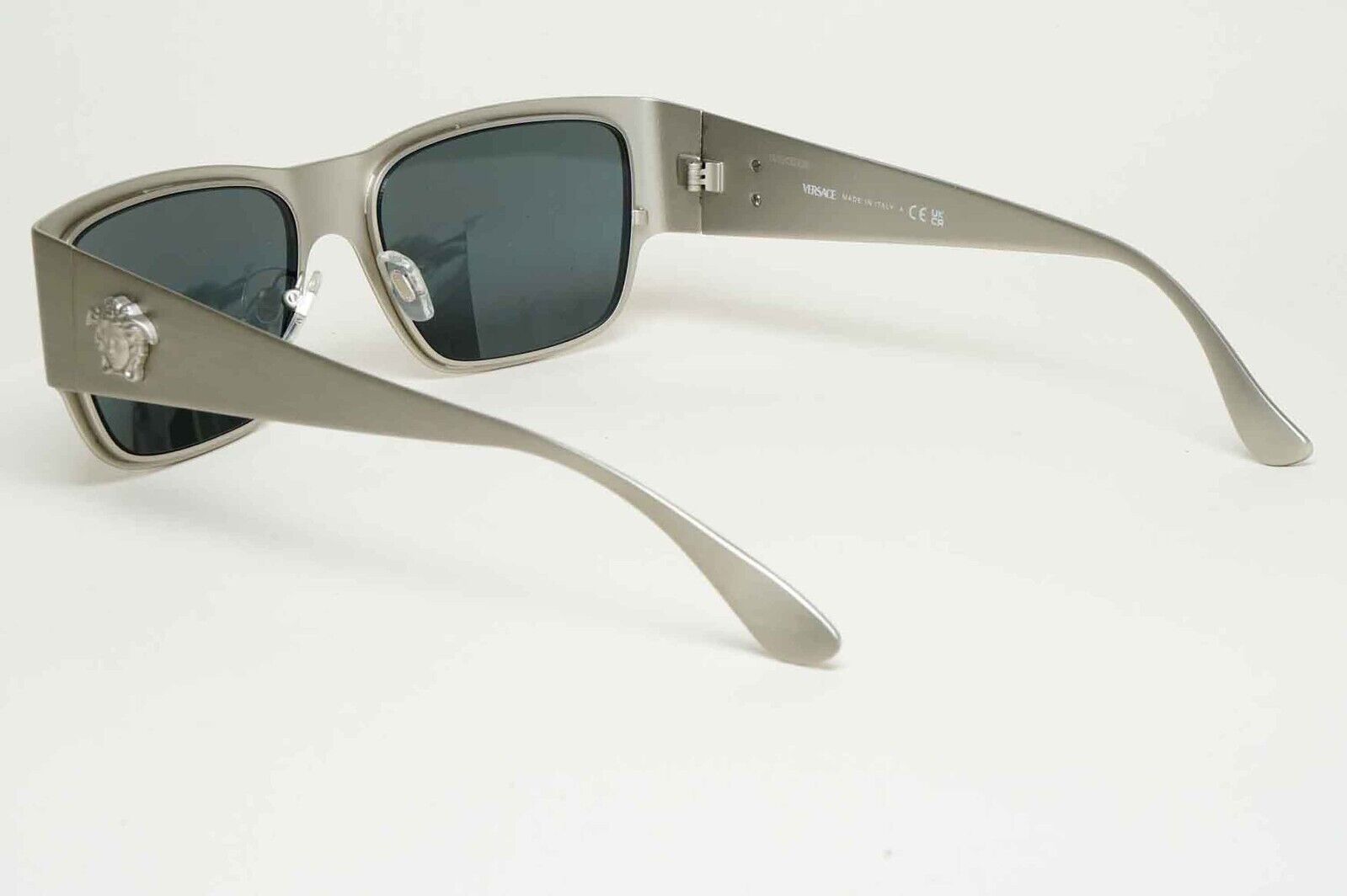 Versace Sunglasses Silver Medusa Square Brushed Metal MOD VE 2262 1266/6G 56mm
