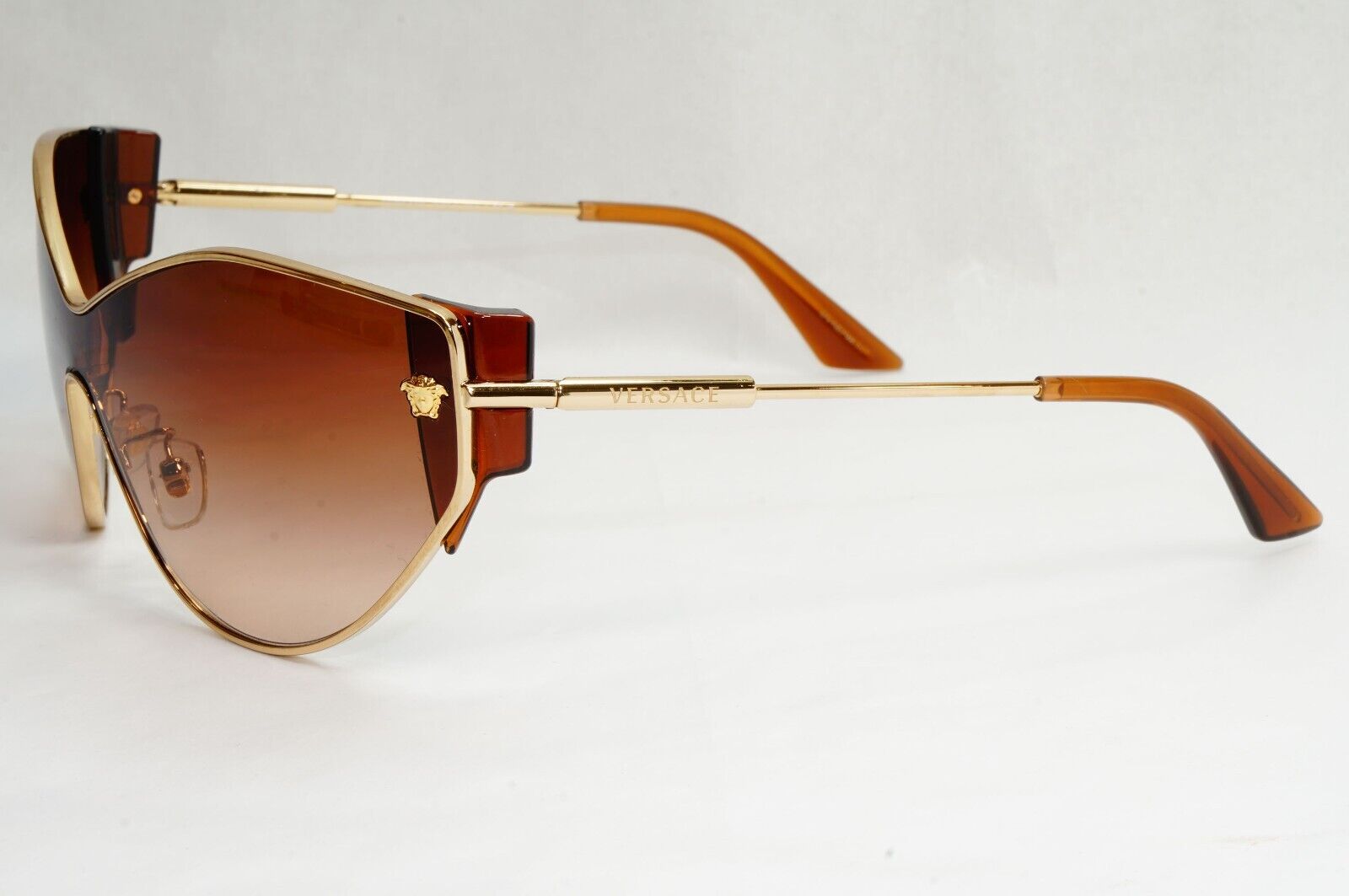 Versace Sunglasses Gold Brown Shield Gradient Metal MOD VE 2239 1002/13