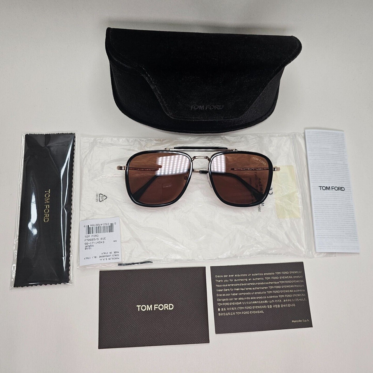 Tom Ford Sunglasses Huck Gold Black Brown Navigator Square FT0665 TF 665 01E