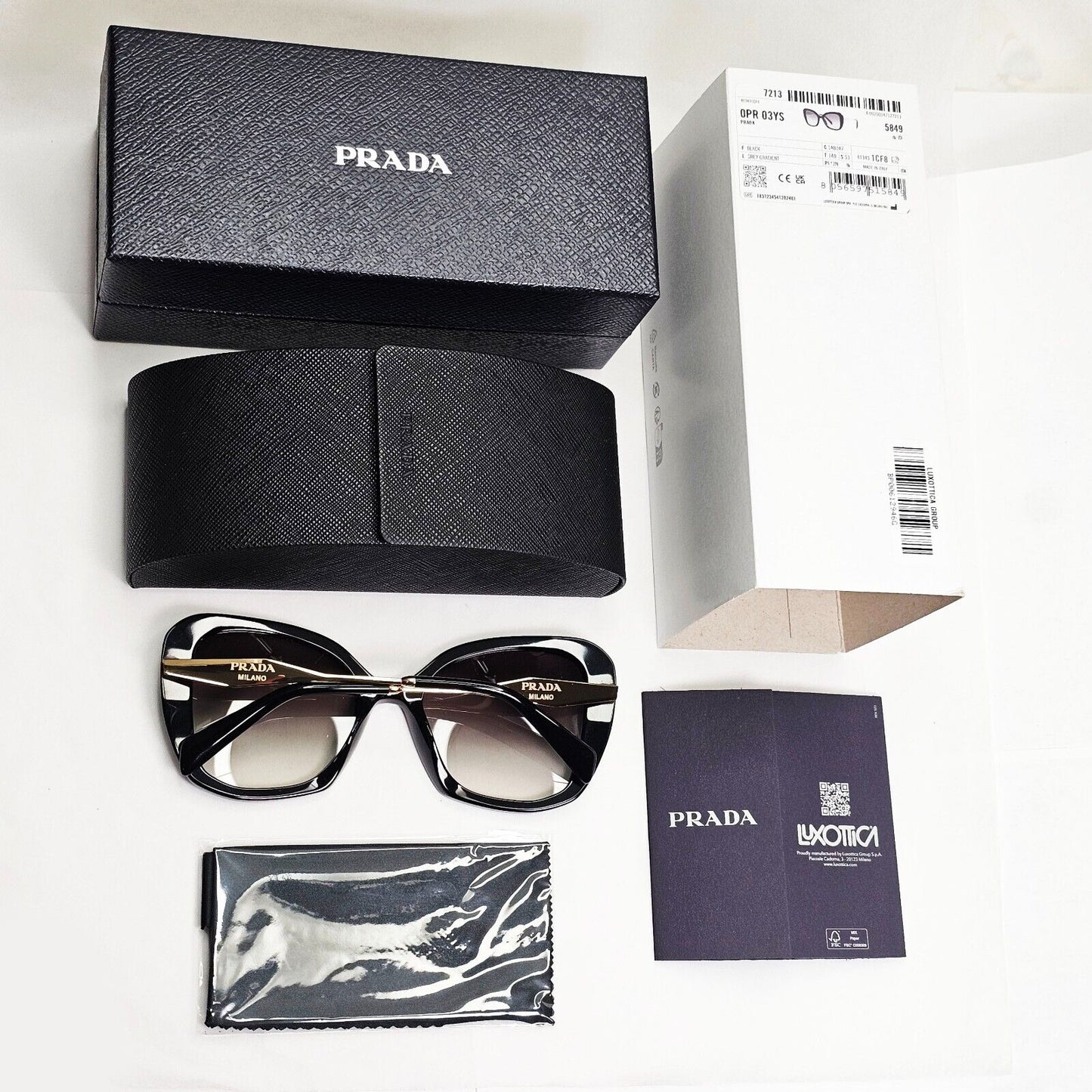 Prada Sunglasses Black Gold Square Grey Gradient Milano PR03YS SPR 03Y 1AB-0A7