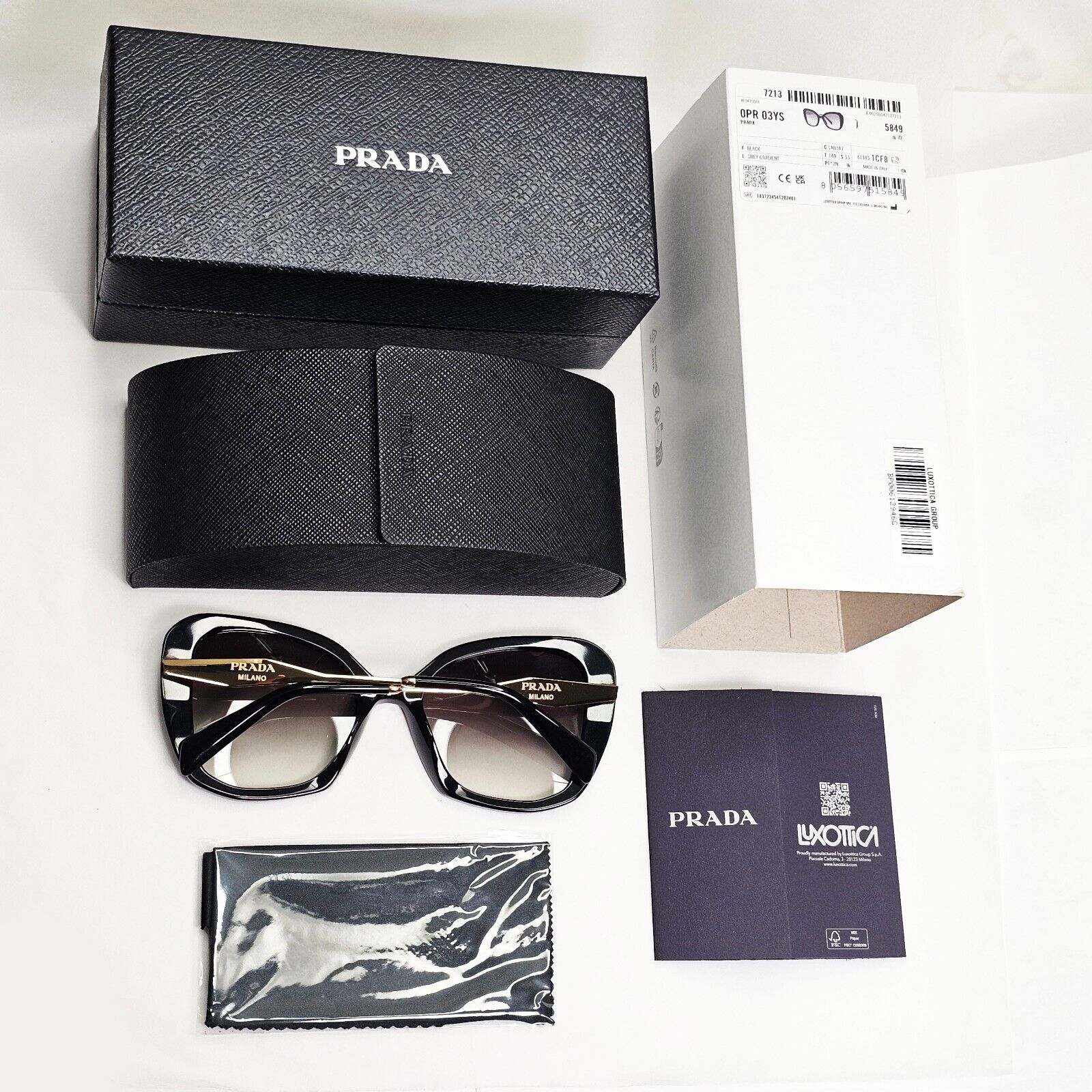 Prada Sunglasses Black Gold Square Grey Gradient Milano PR03YS SPR 03Y 1AB-0A7