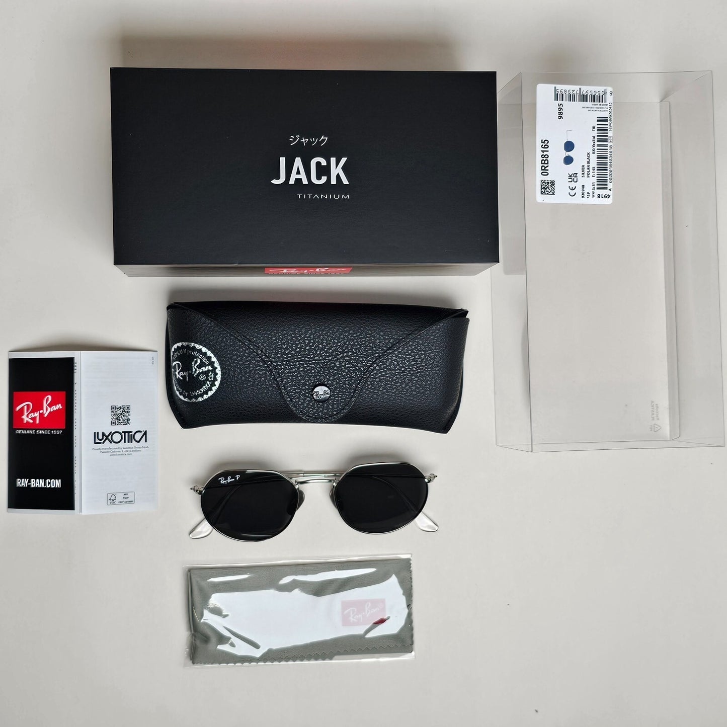Ray-Ban Sunglasses Jack Titanium Polarised Silver Black RB 8165 9209/48 51mm