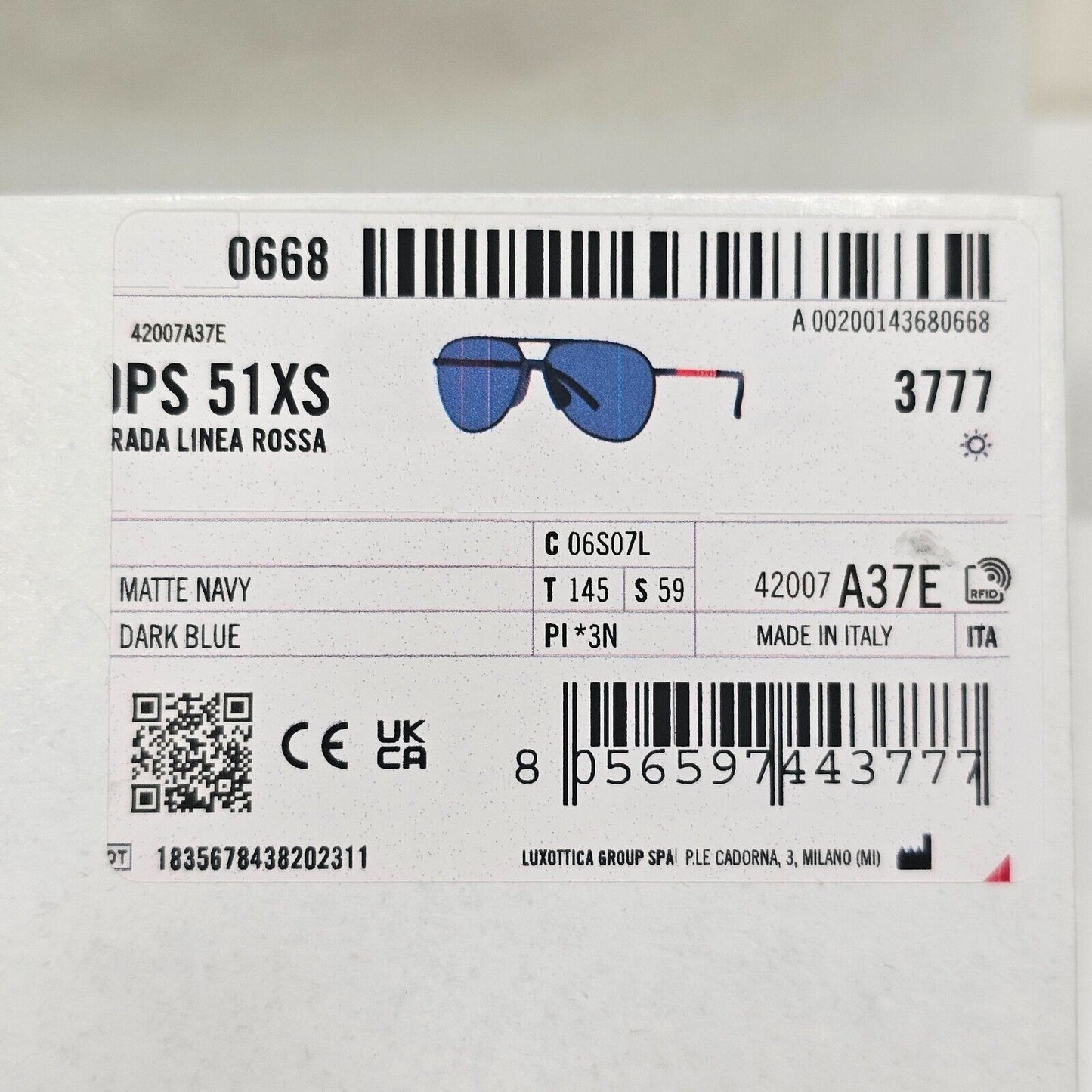 Prada Sunglasses Pilot Blue Navy Matte Metal PS51XS SPS 51X 06S-07L 59mm