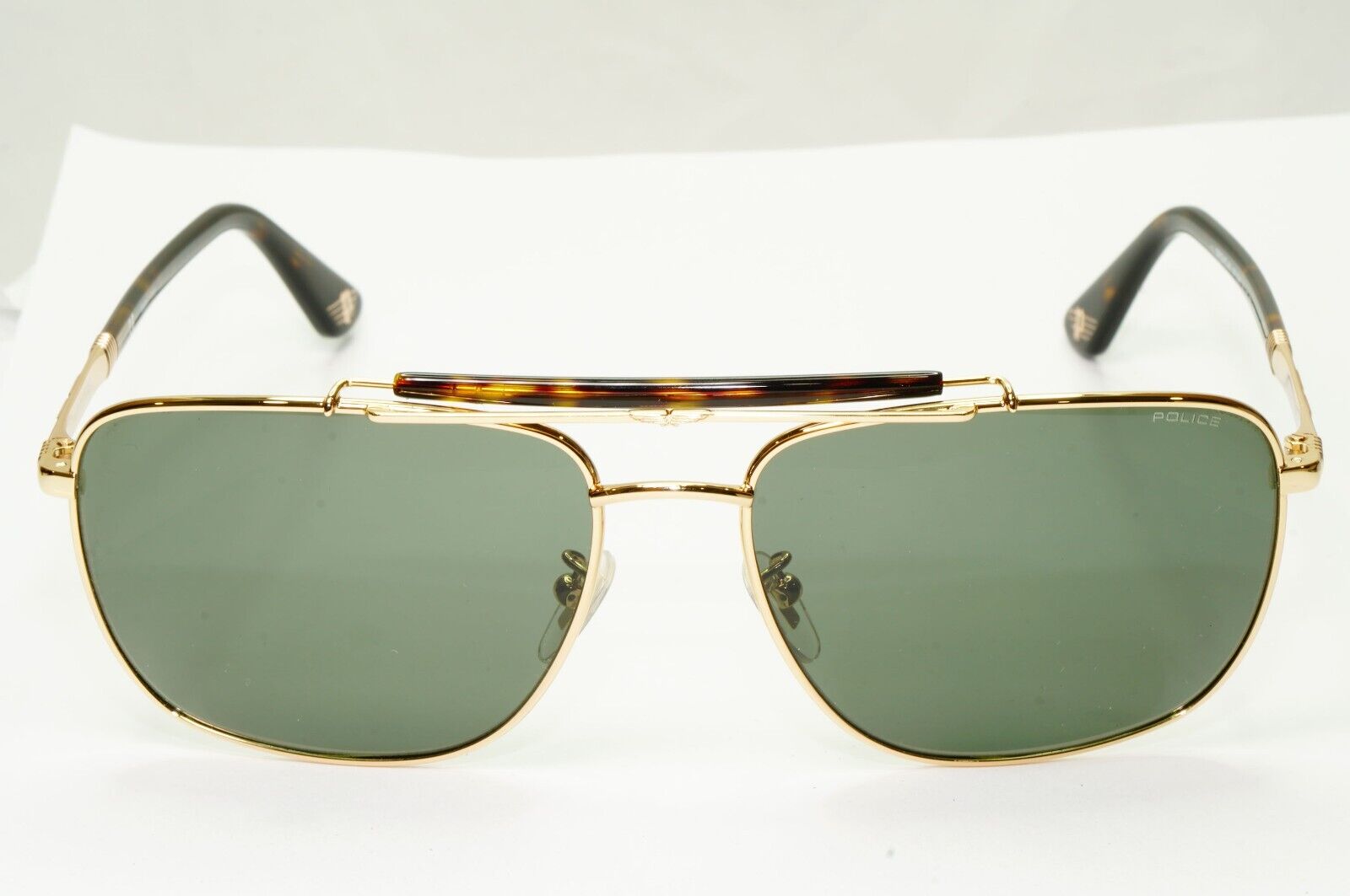 Police Gold Green Sunglasses Pilot Brow Bar Origins 44 SPL D43 COL 349K 61mm