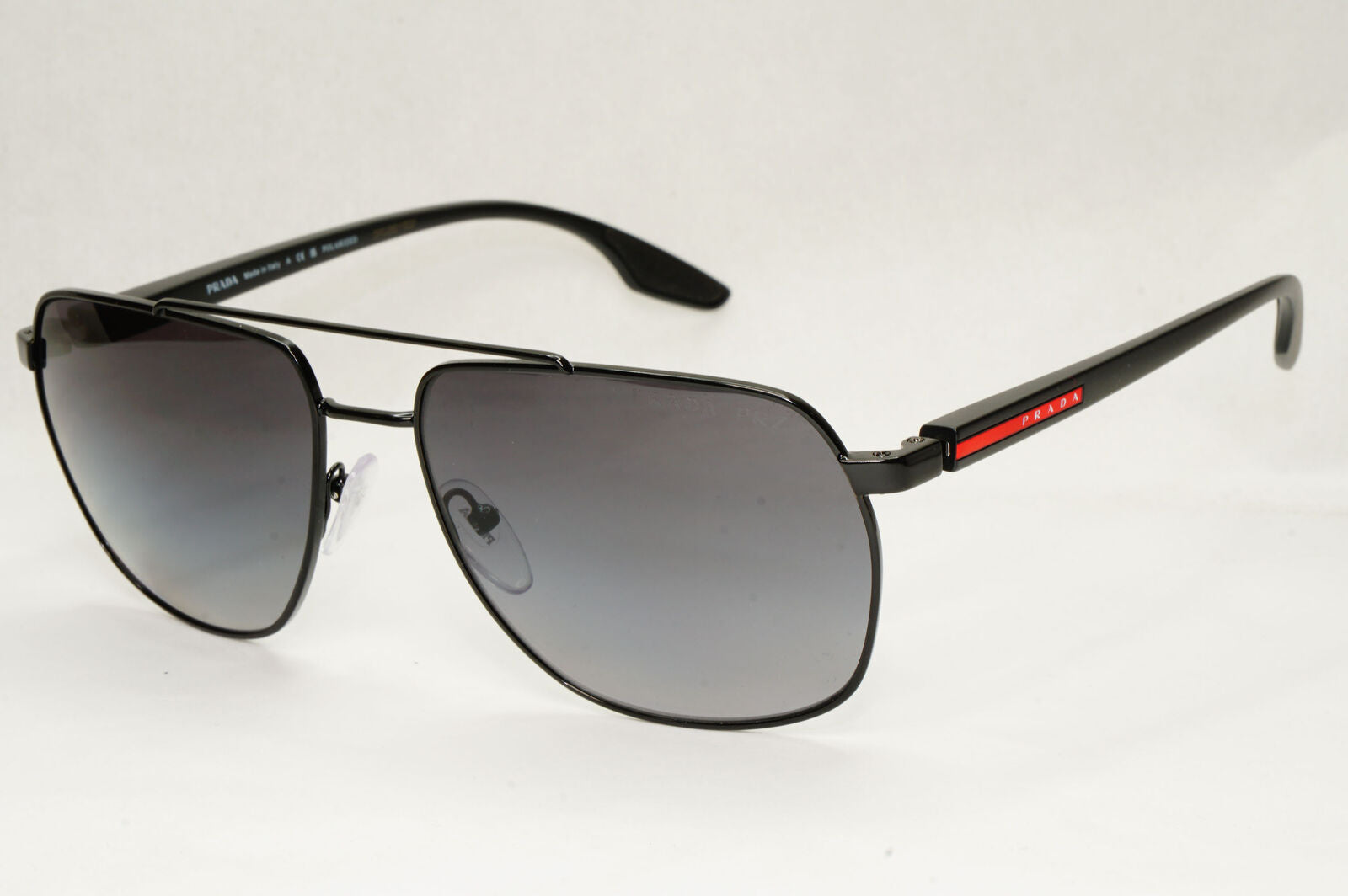 Prada Sunglasses Polarized Black Pilot Square Grey Smoke PS55VS SPS 55V 1BO-5W1