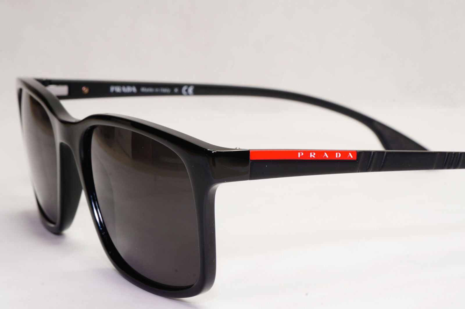 Prada Sunglasses Black Square Glossy Red Stripe PS01LV VPS 01L 1AB-1O1 54mm