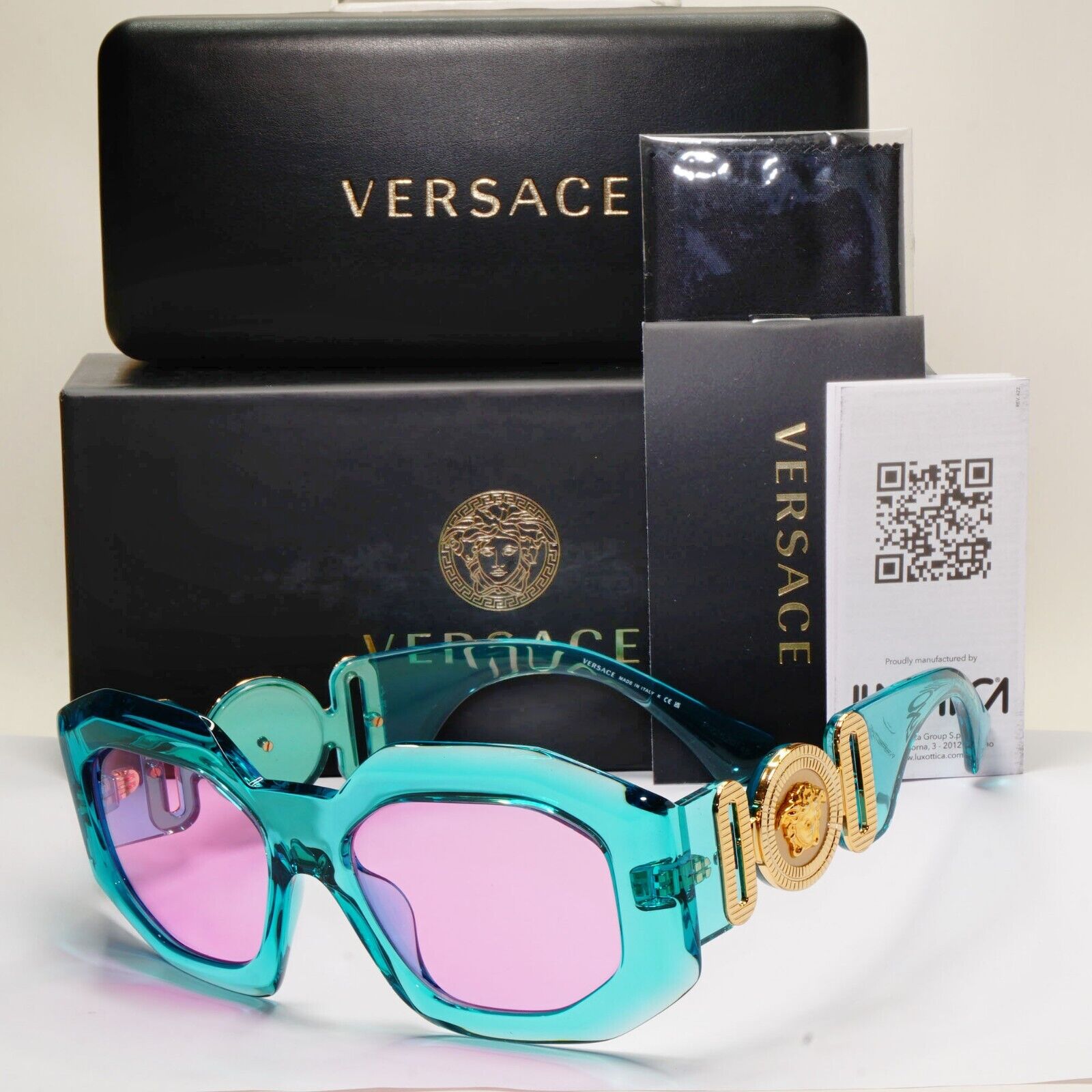 Versace Sunglasses Turquoise Transparent Gold Medusa Fuchsia MOD VE 4424U 5361/5
