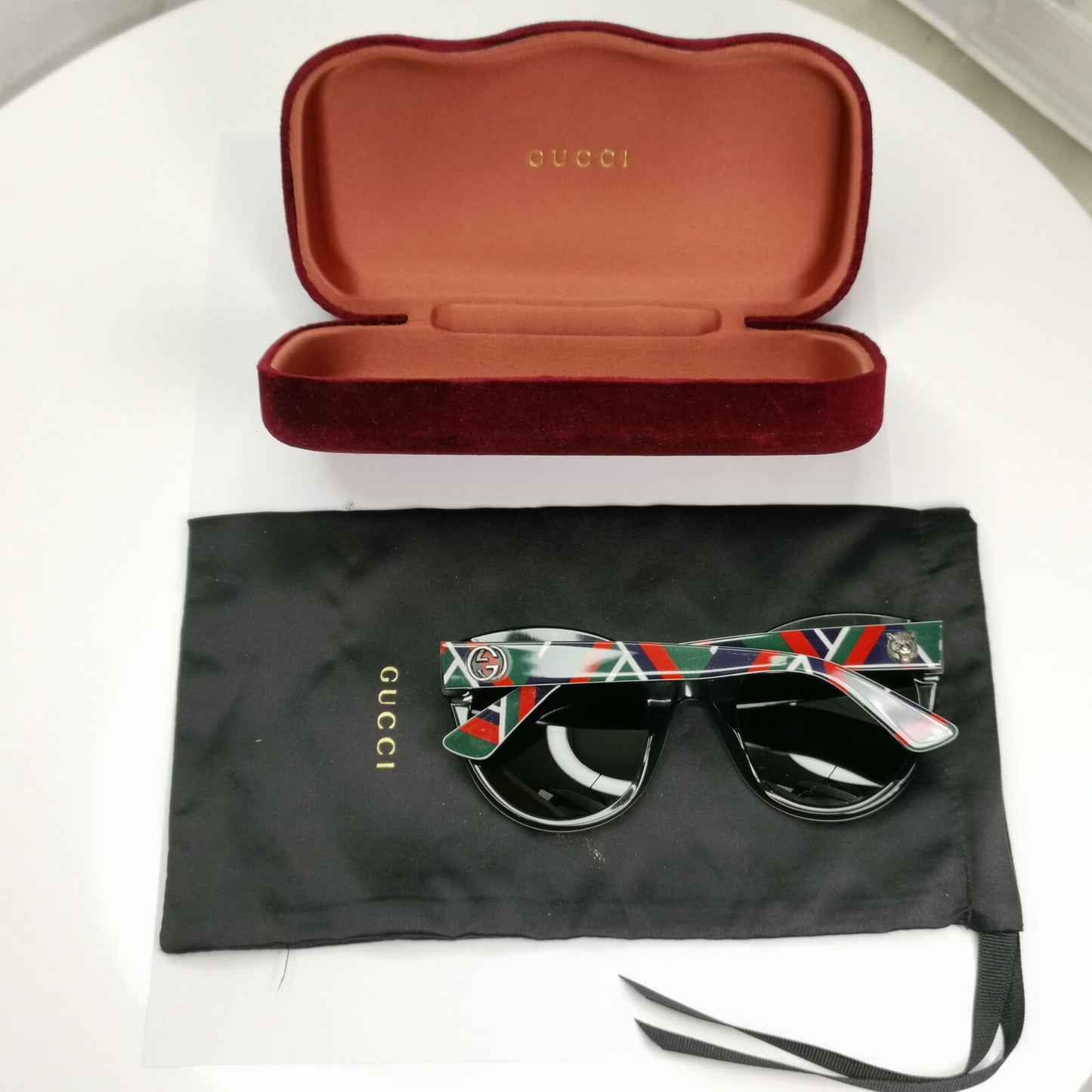 Gucci 2016 Sunglasses Black Green Tiger Oversized Square GG 0028S 010 160123