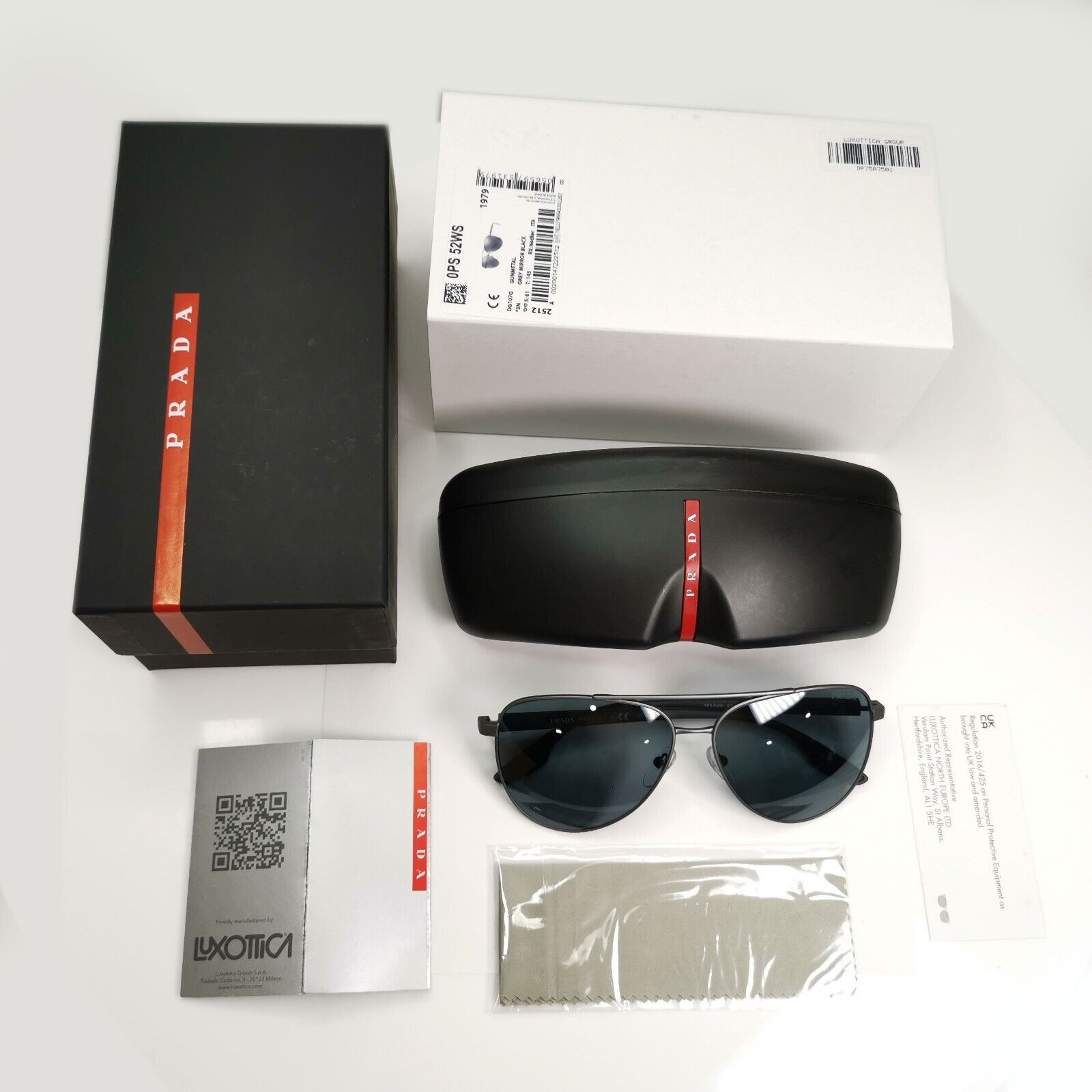 Prada Grey Mirror Sunglasses Pilot Gunmetal Silver Mens SPS 52W PS52WS DG1-07G